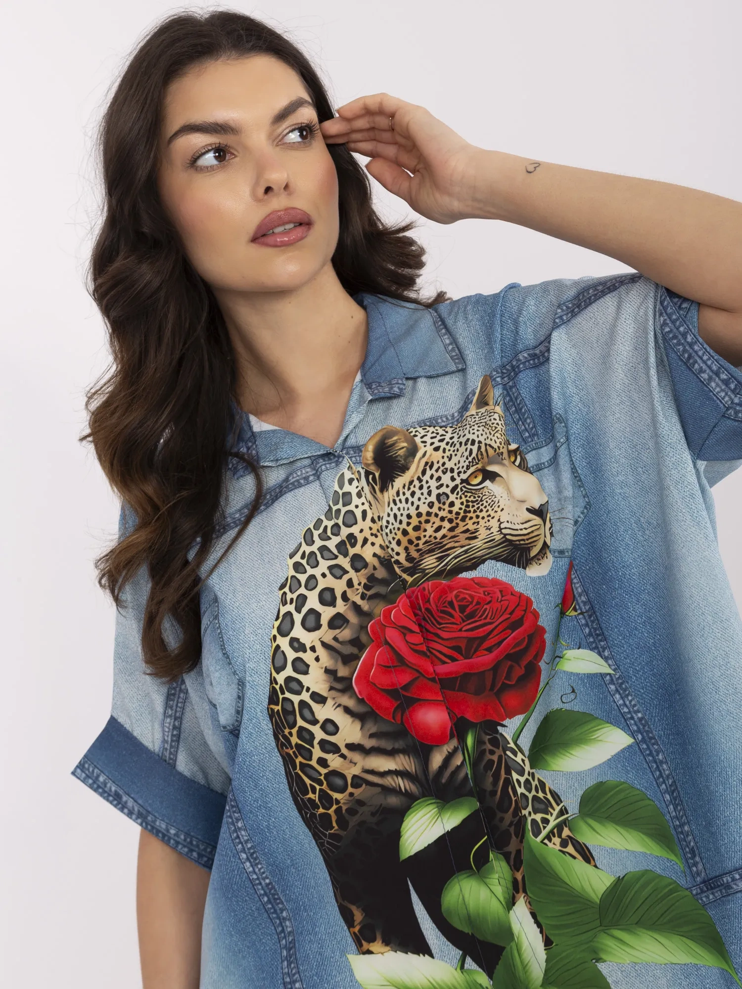 Camasa Dama Mini, Floral, ITALY MODA, Albastru Casual - imagine 3
