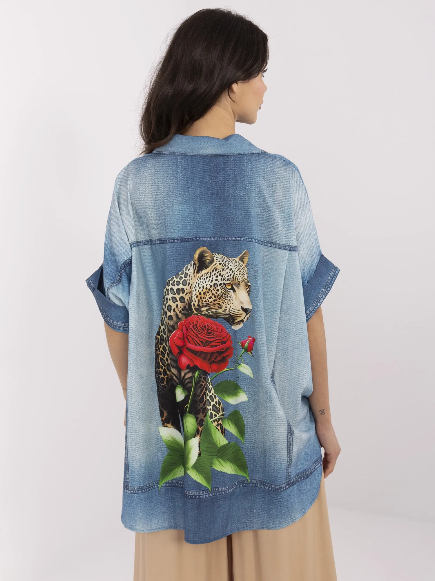 Camasa Dama Mini, Floral, ITALY MODA, Albastru Casual - imagine 5