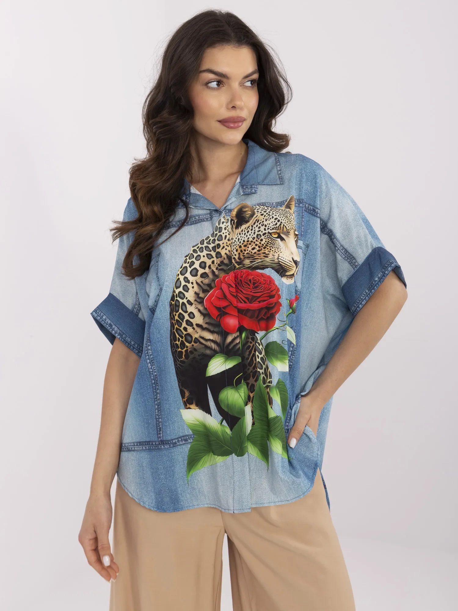 Camasa Dama Mini, Floral, ITALY MODA, Albastru Casual - imagine 2