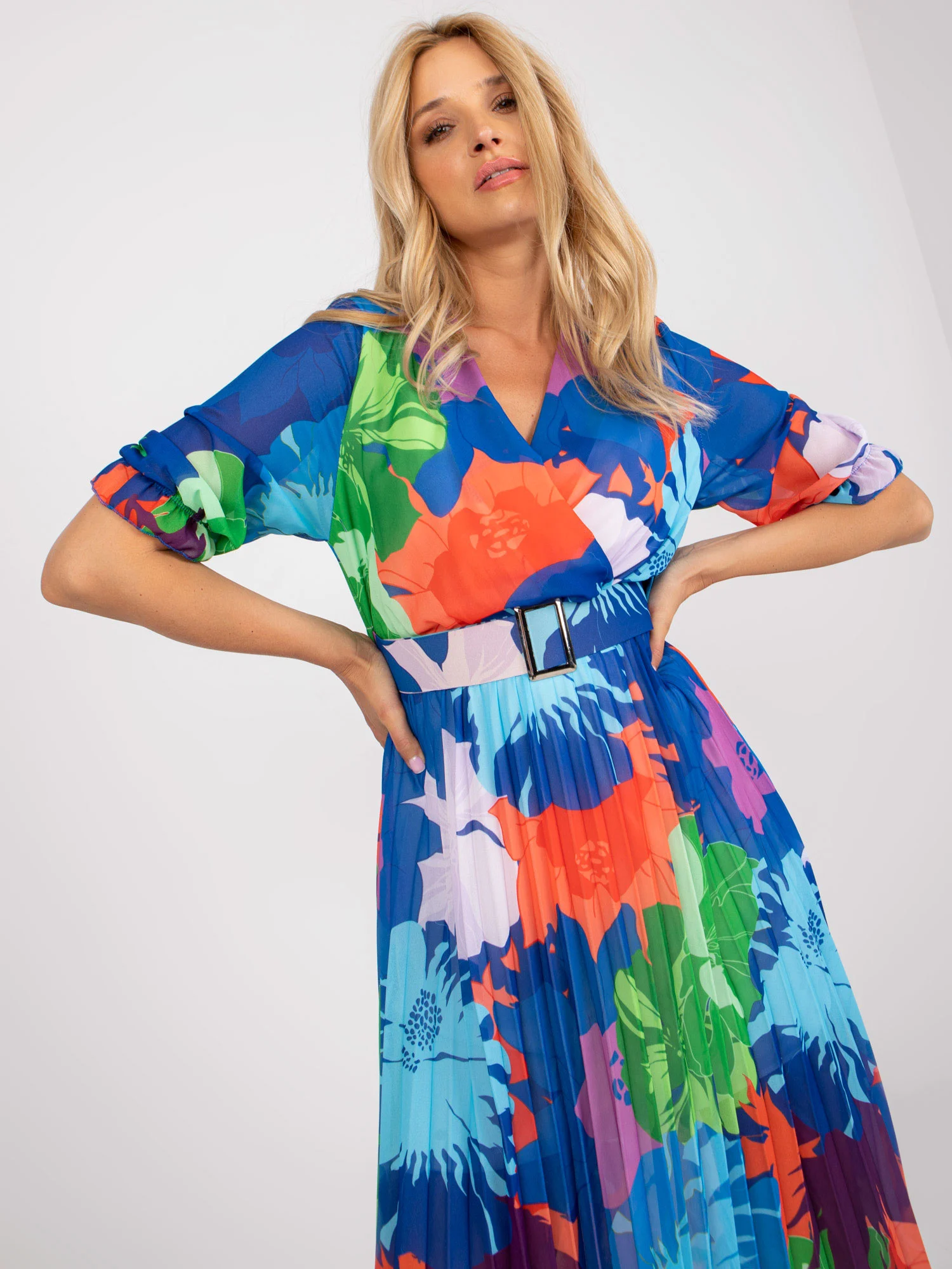 Rochie Dama Midi, Imprimat, Och Bella, Albastru Eleganta Office - Image 4
