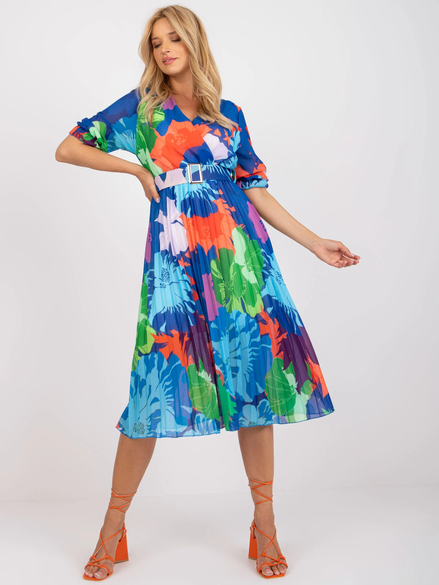 Rochie Dama Midi, Imprimat, Och Bella, Albastru Eleganta Office - Image 3