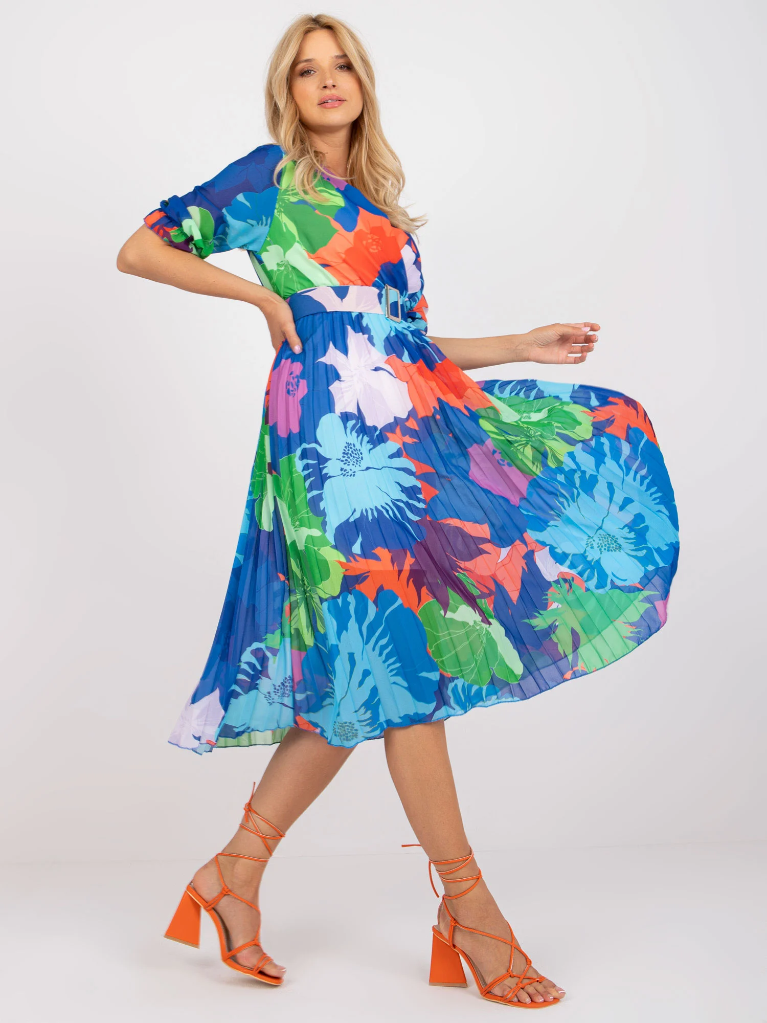 Rochie Dama Midi, Imprimat, Och Bella, Albastru Eleganta Office - Image 2