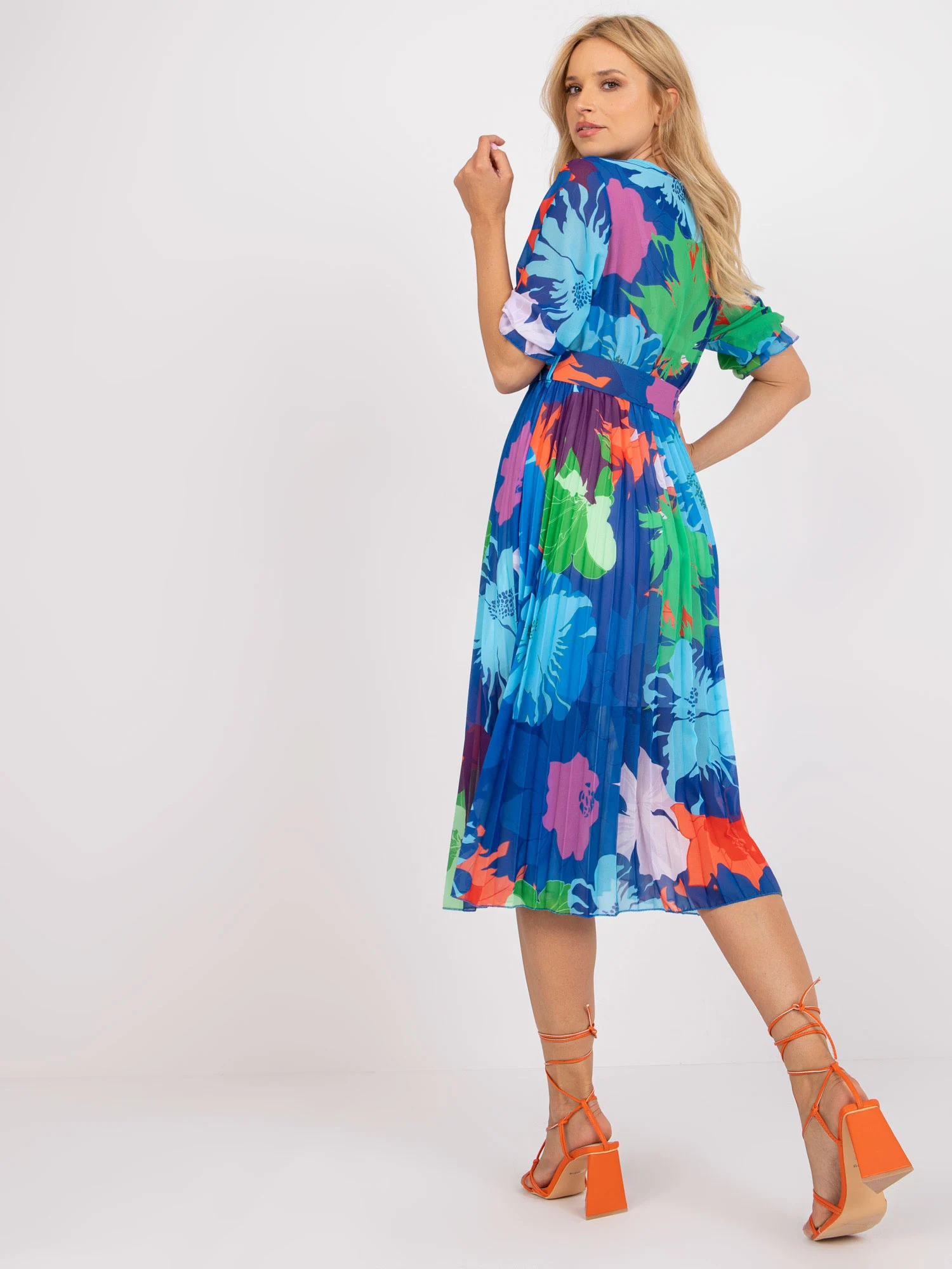 Rochie Dama Midi, Imprimat, Och Bella, Albastru Eleganta Office - Image 5