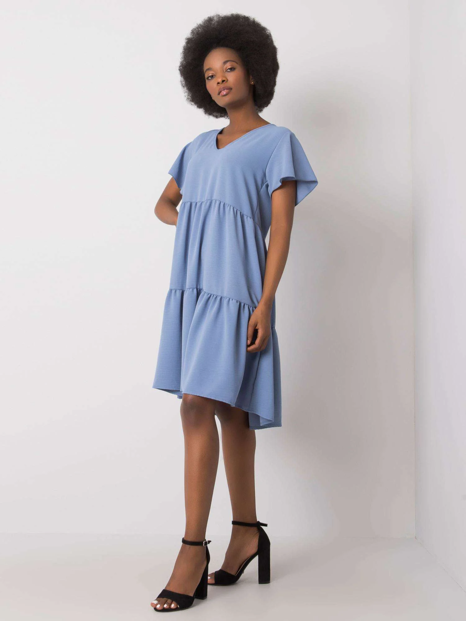 Rochie Dama Mini, Decolteu in V, RUE PARIS, Albastru de Ocazie Nunta - imagine 4