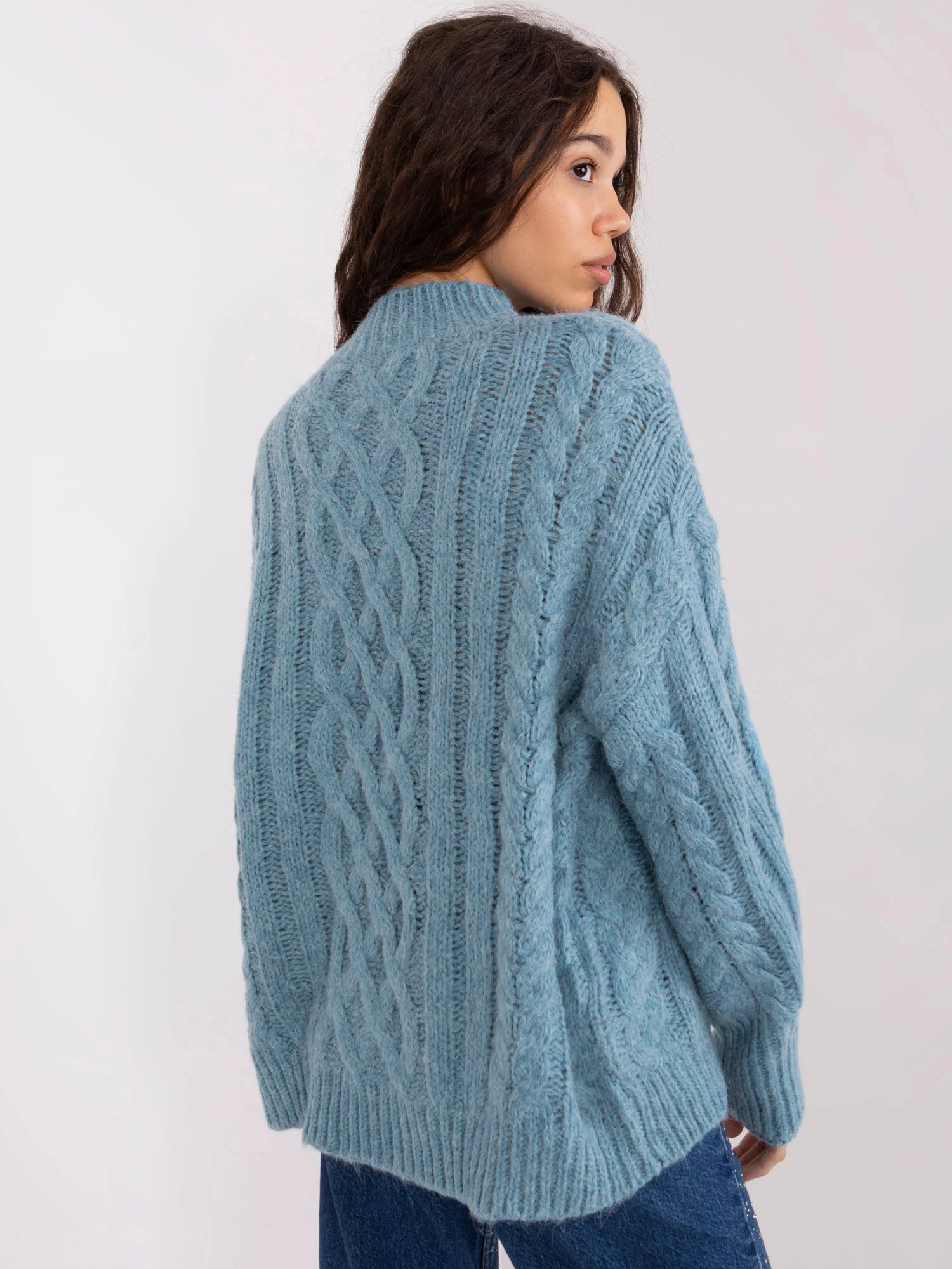 Pulover Dama Guler inalt, Acril, Wool Fashion Italia, Albastru Casual - Image 5