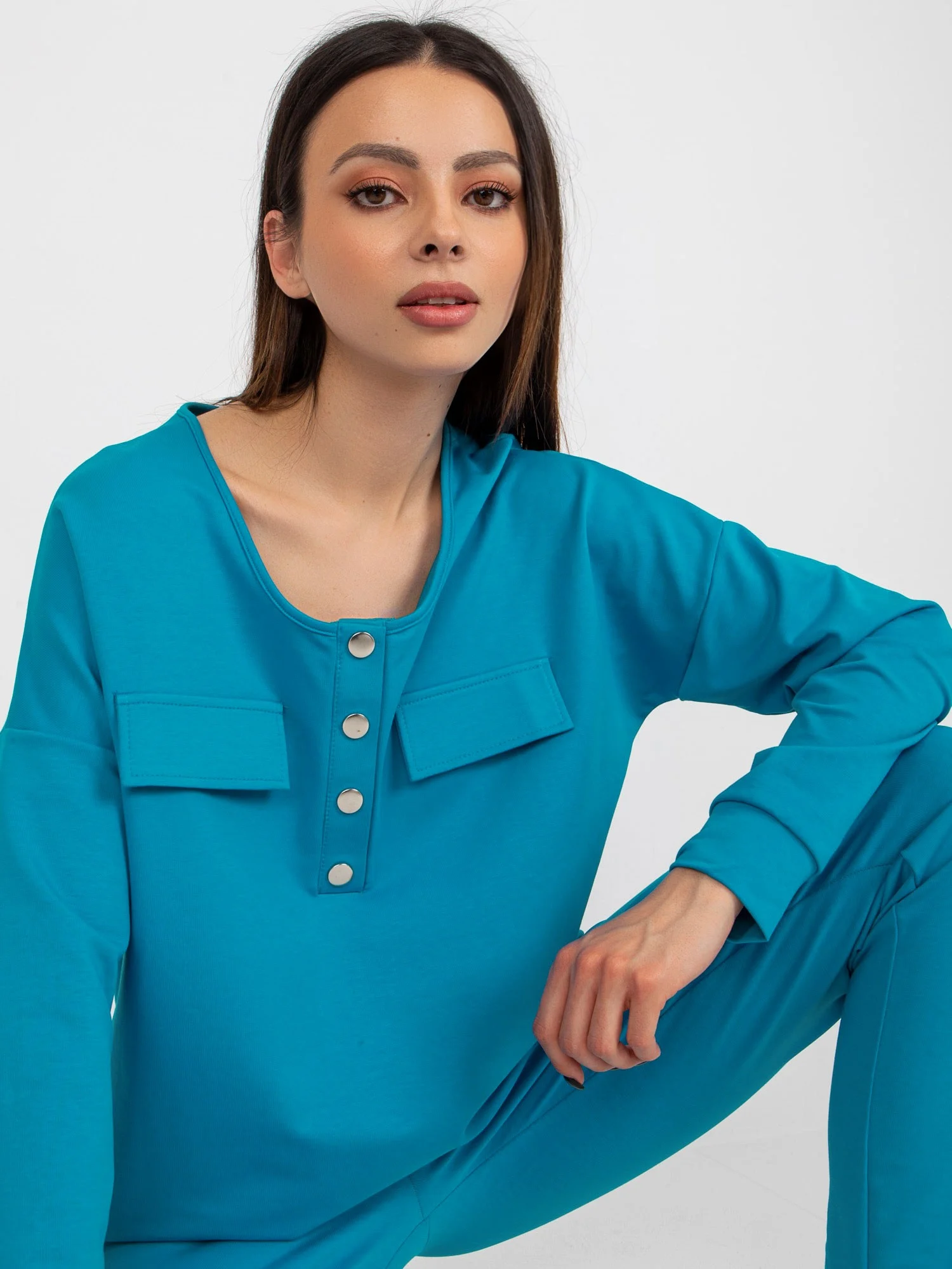 Compleu Dama Maneca lunga, Dreapta, LAKERTA, Albastru Eleganta Office - imagine 2
