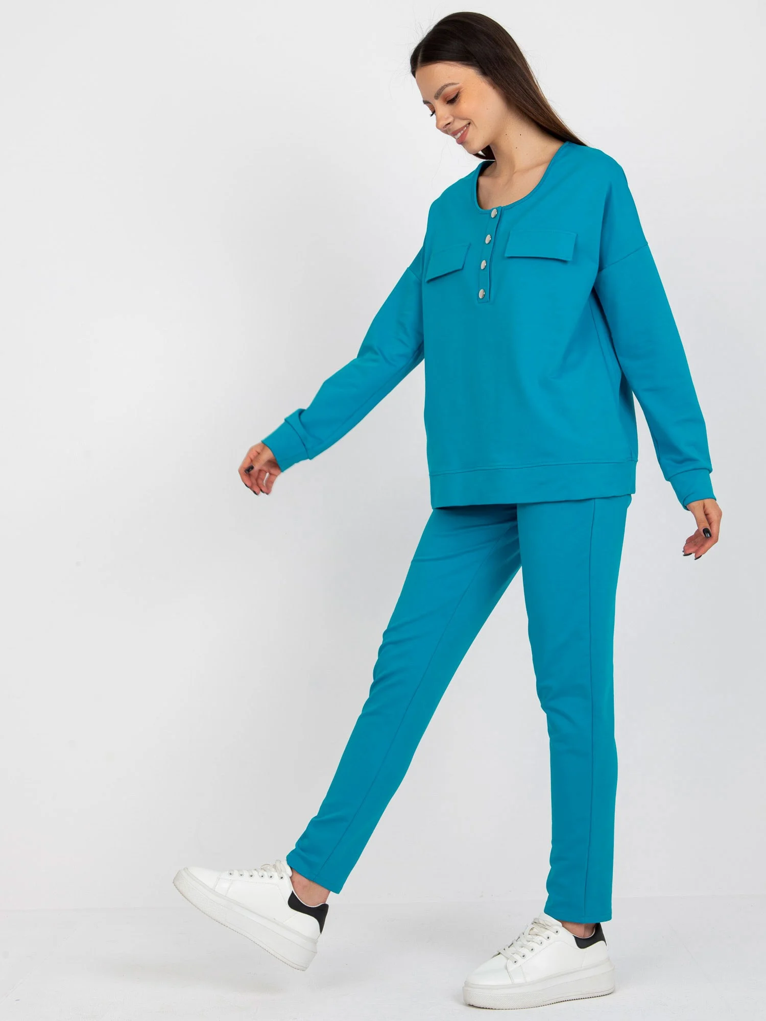 Compleu Dama Maneca lunga, Dreapta, LAKERTA, Albastru Eleganta Office - imagine 6