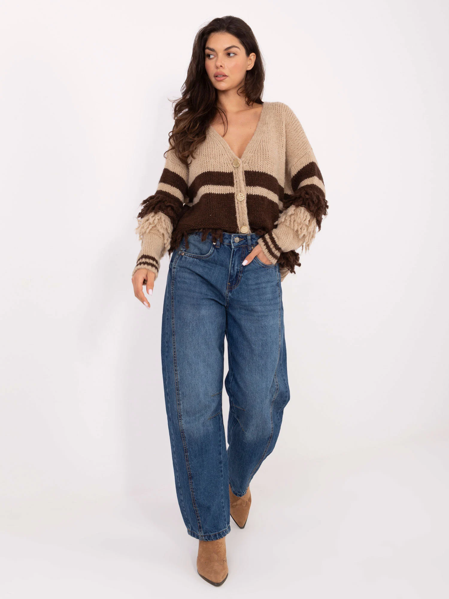 Pantaloni Dama Conica, Guler inalt, Sublevel, Albastru Casual Marimi Mari - imagine 6
