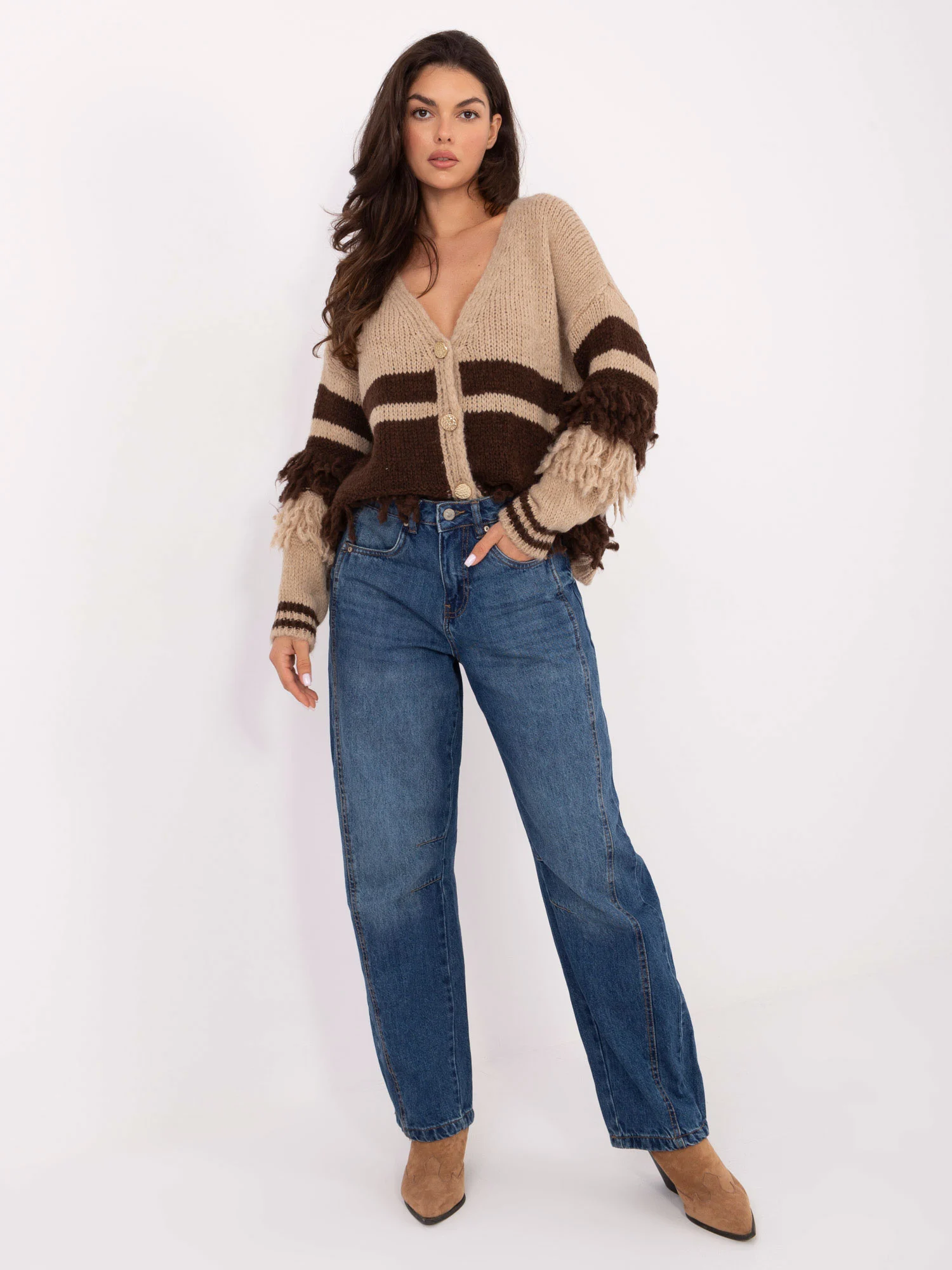 Pantaloni Dama Conica, Guler inalt, Sublevel, Albastru Casual Marimi Mari - imagine 5