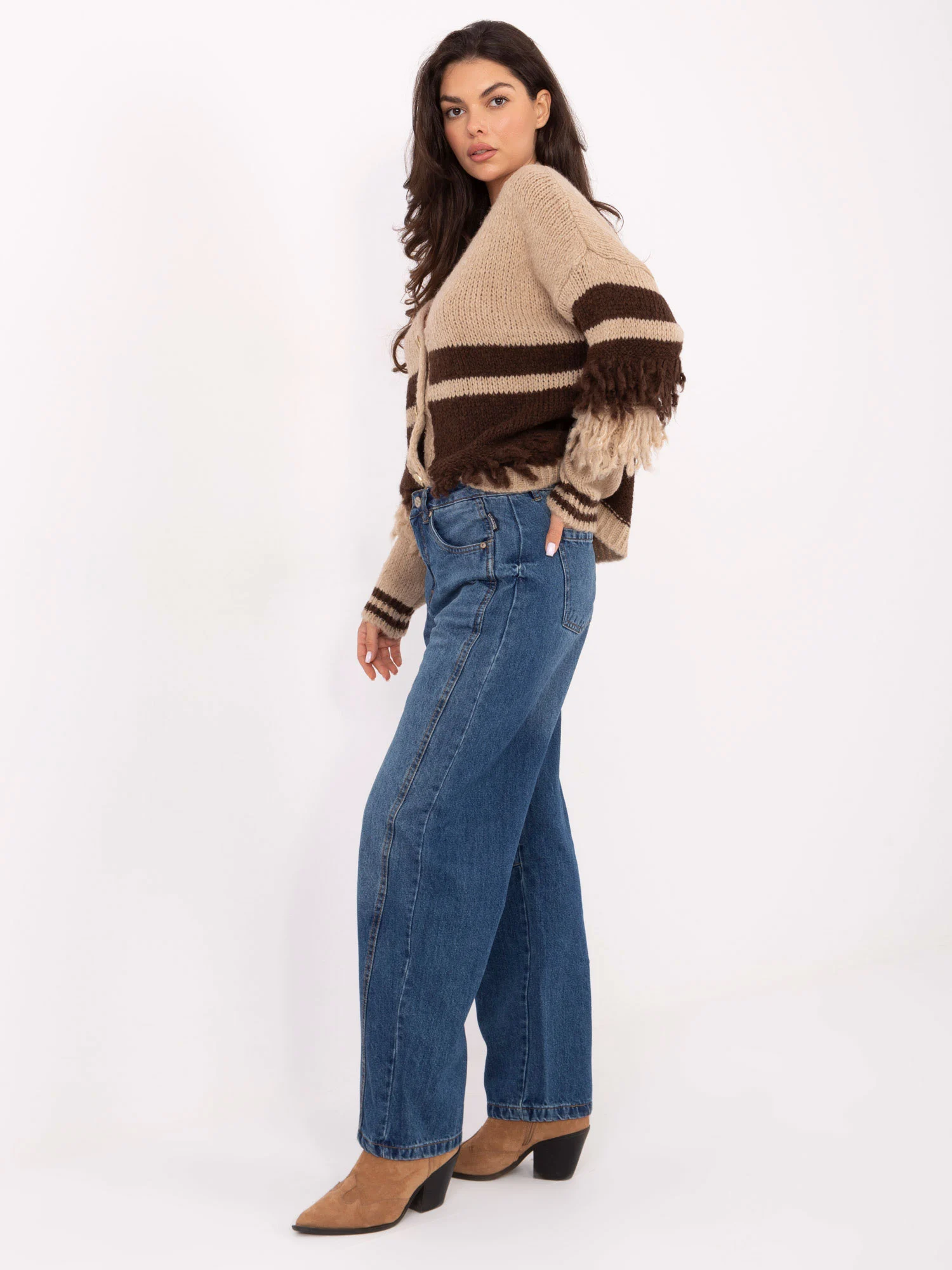 Pantaloni Dama Conica, Guler inalt, Sublevel, Albastru Casual Marimi Mari - imagine 7