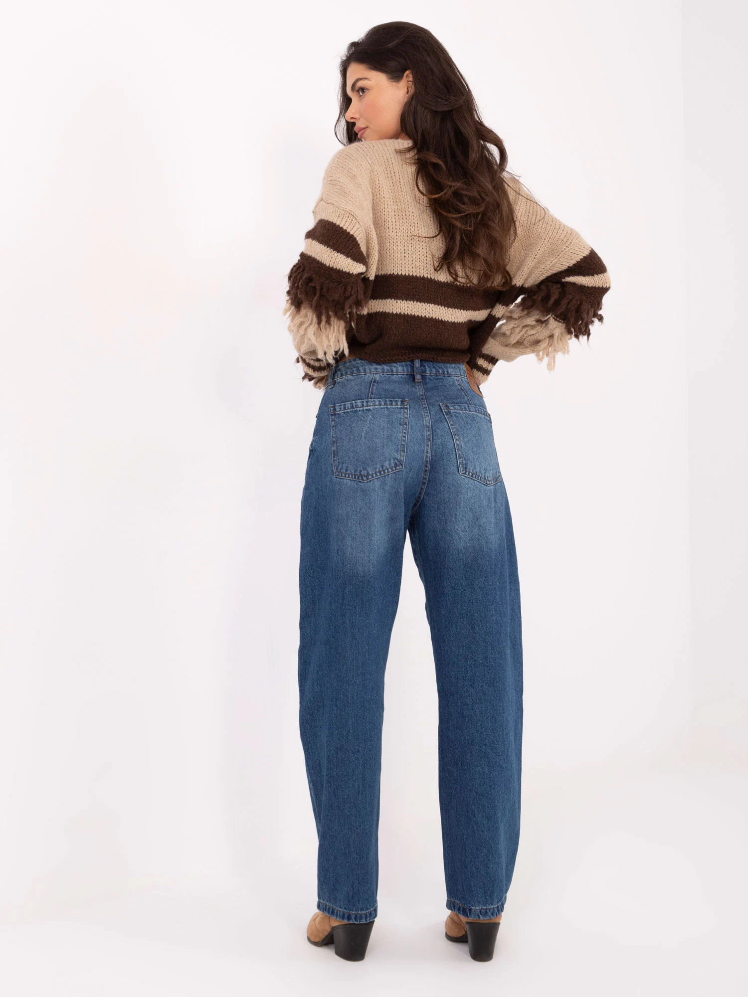 Pantaloni Dama Conica, Guler inalt, Sublevel, Albastru Casual Marimi Mari - imagine 3