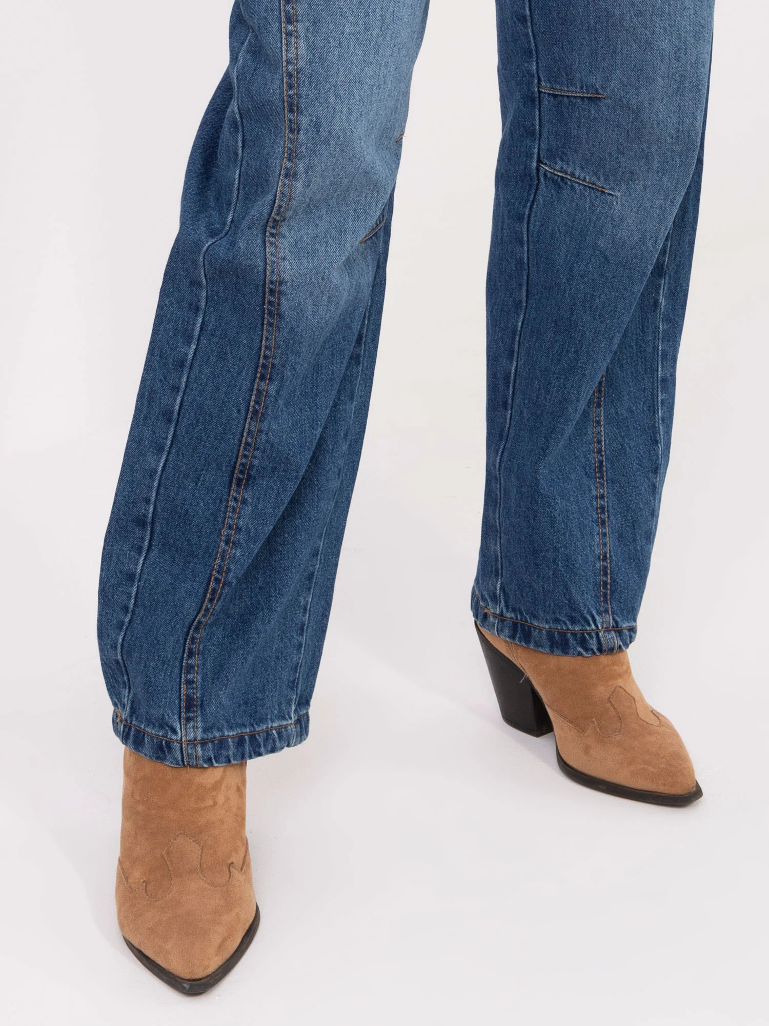 Pantaloni Dama Conica, Guler inalt, Sublevel, Albastru Casual Marimi Mari - imagine 4