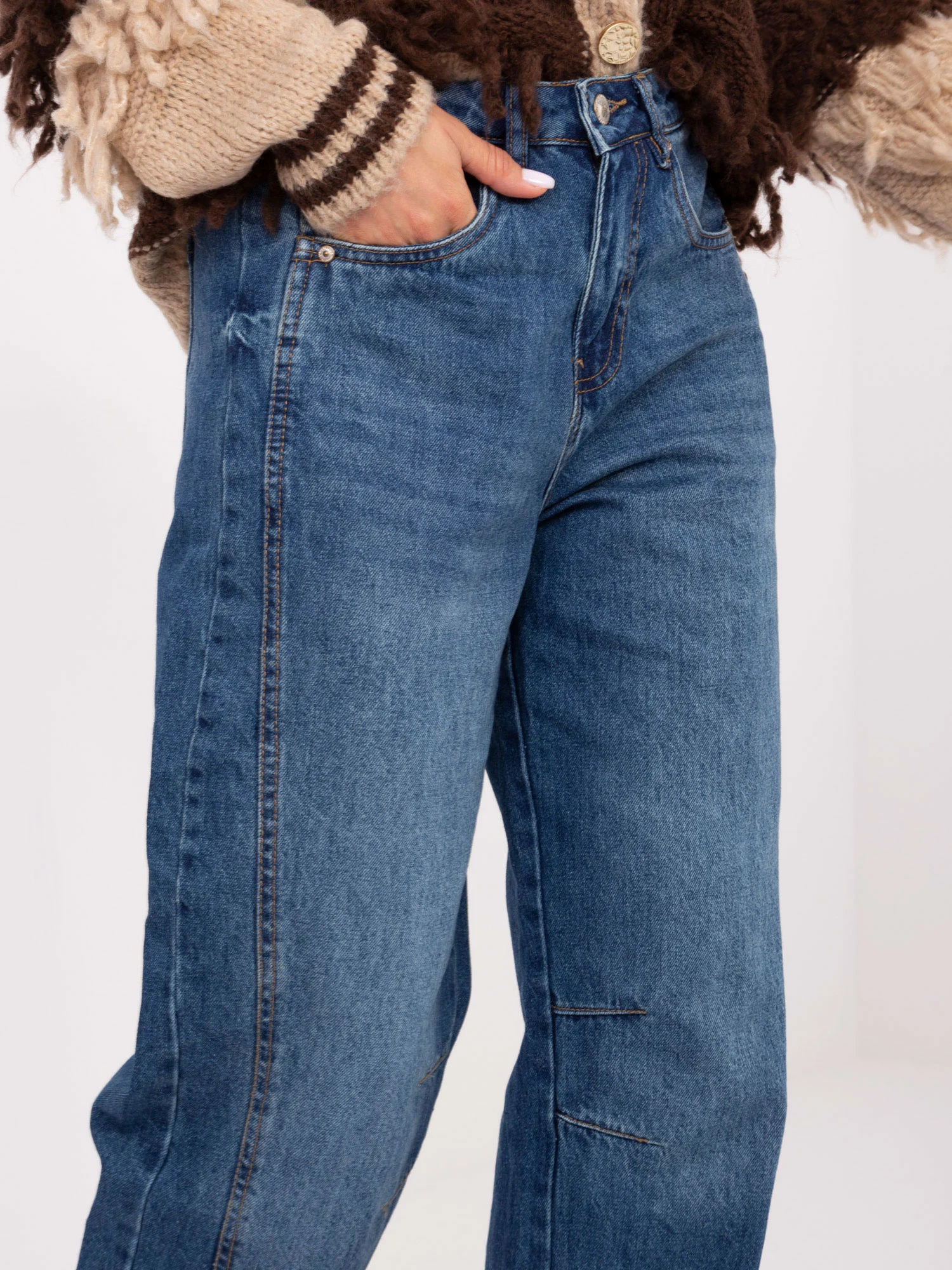 Pantaloni Dama Conica, Guler inalt, Sublevel, Albastru Casual Marimi Mari - imagine 2