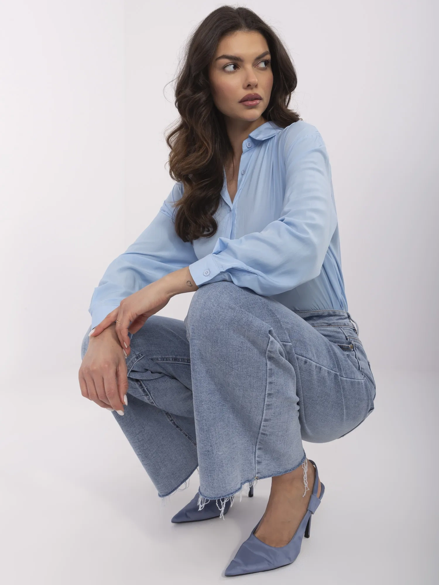 Blugi Dama Larga, Guler inalt, LAULIA, Albastru Casual - imagine 5