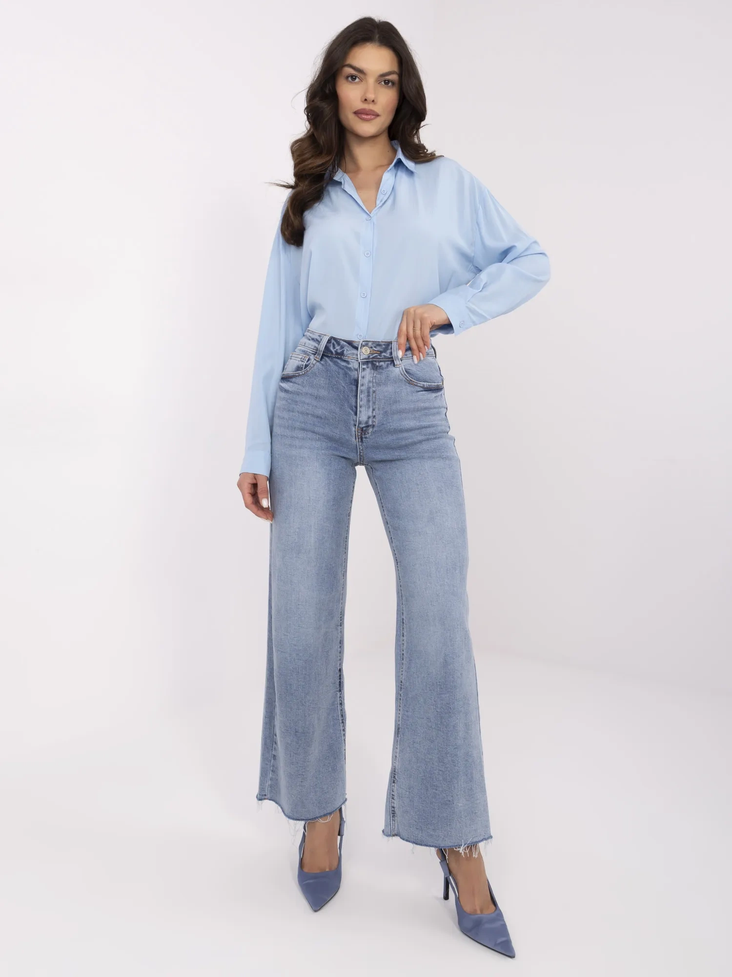 Blugi Dama Larga, Guler inalt, LAULIA, Albastru Casual - imagine 4