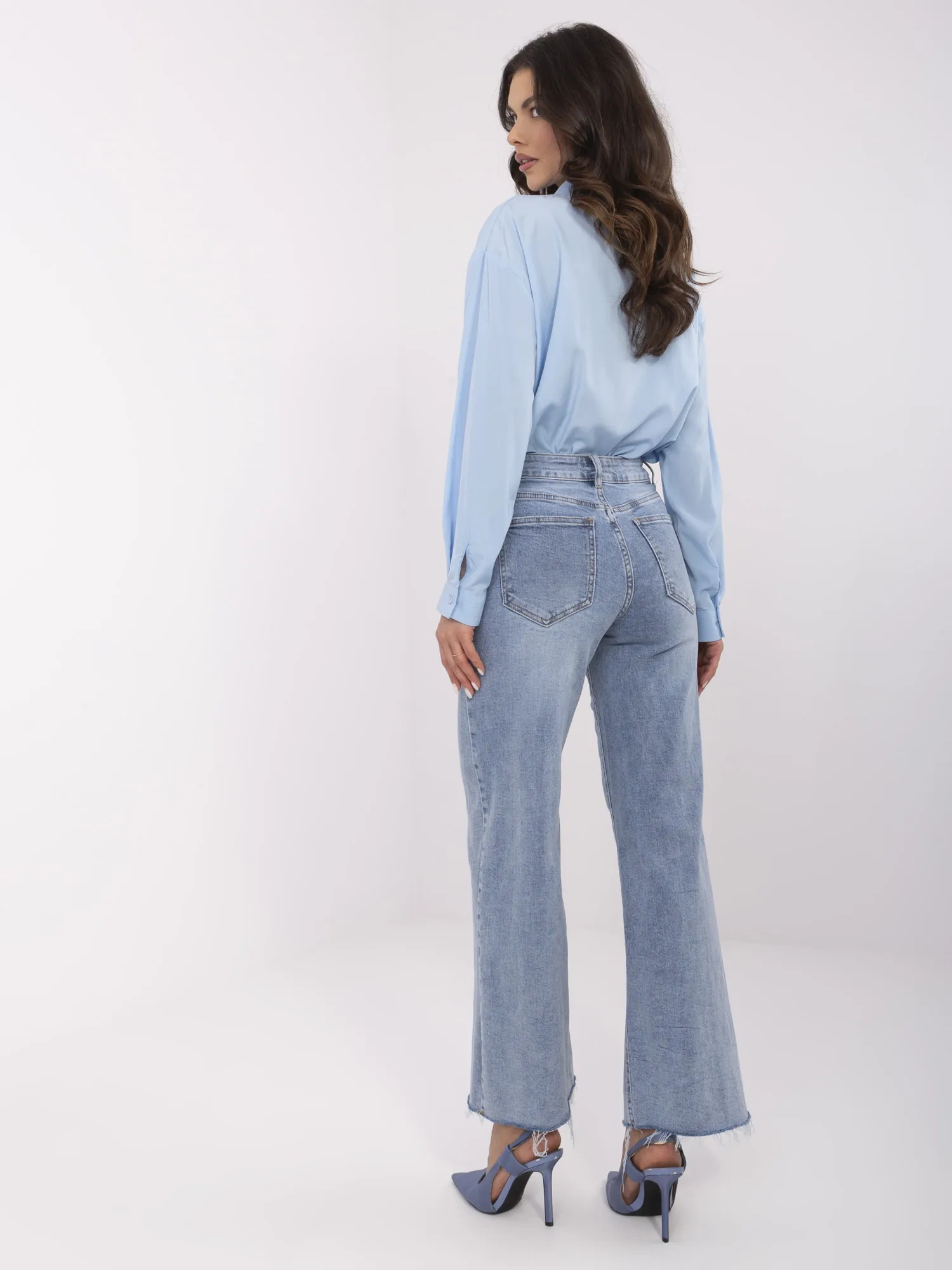 Blugi Dama Larga, Guler inalt, LAULIA, Albastru Casual - imagine 6