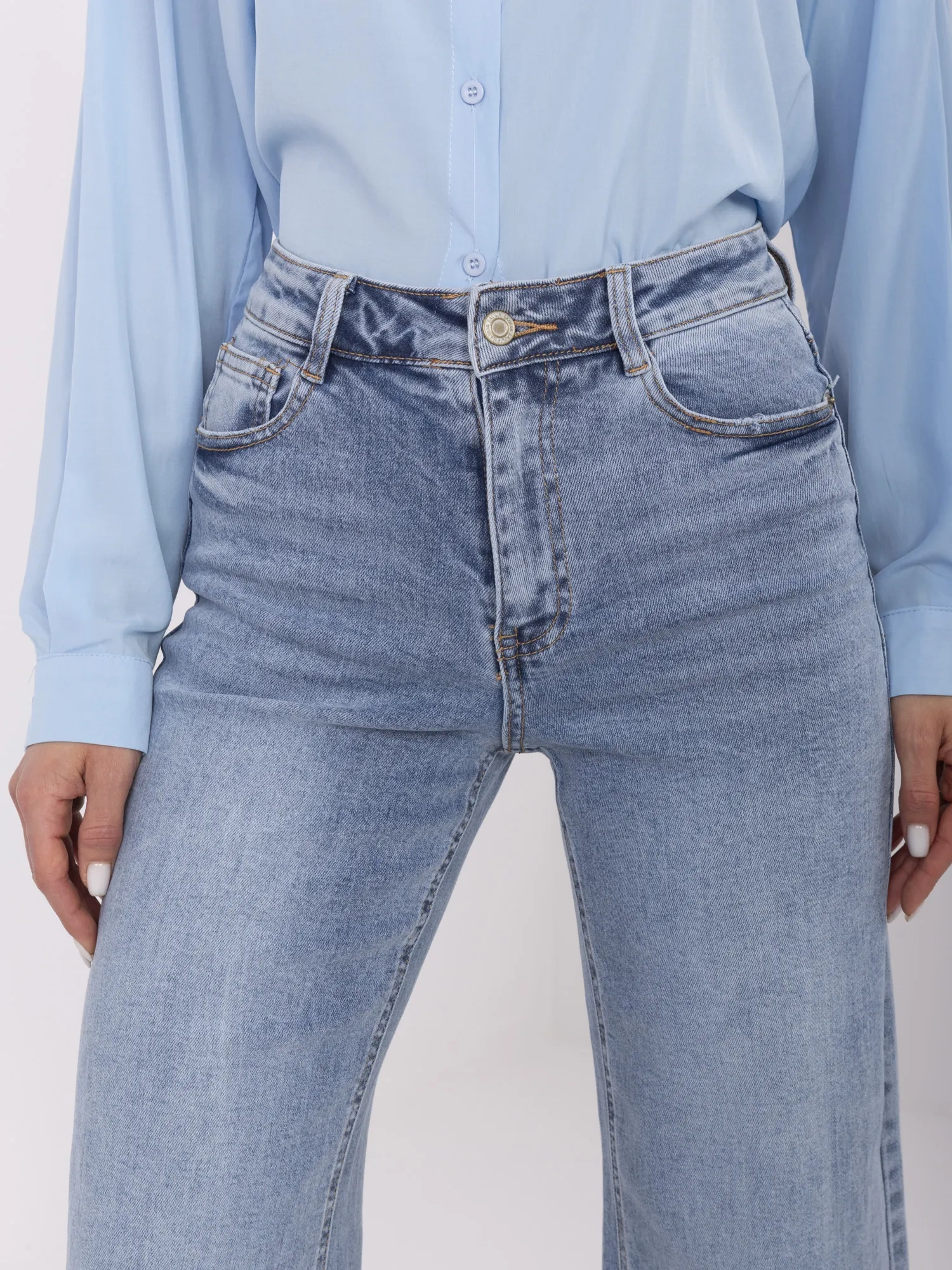 Blugi Dama Larga, Guler inalt, LAULIA, Albastru Casual - imagine 3