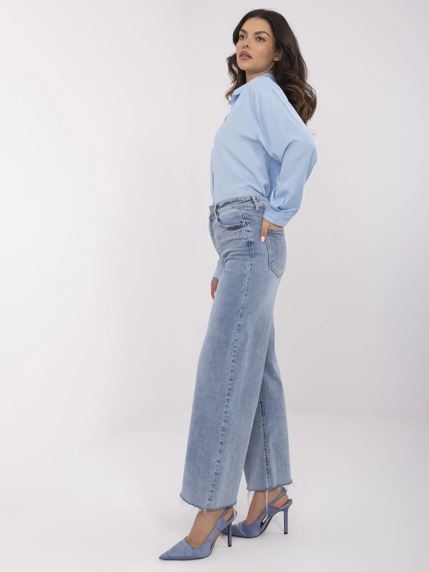Blugi Dama Larga, Guler inalt, LAULIA, Albastru Casual - imagine 7