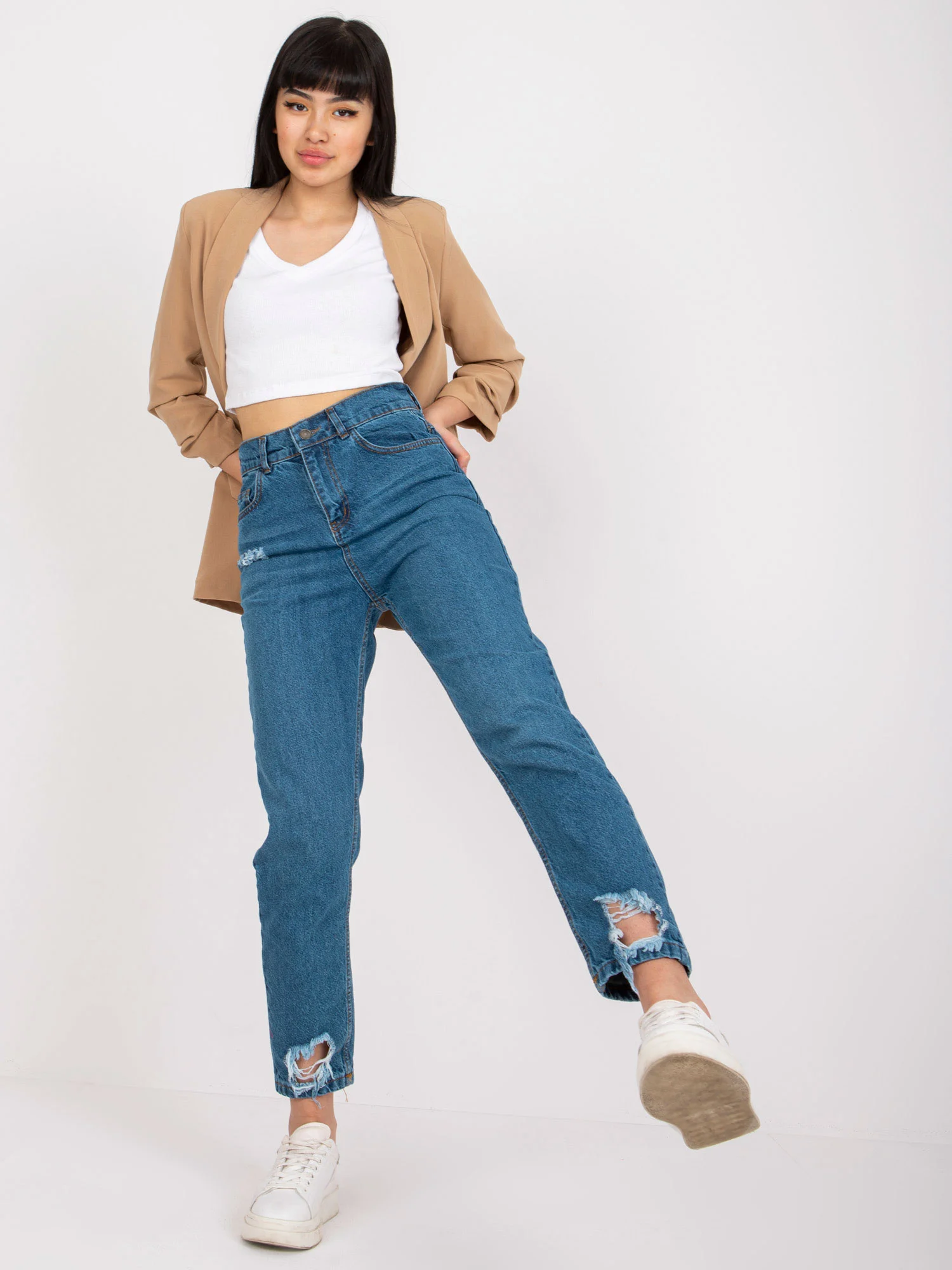 Blugi Dama Croiala dreapta, Guler inalt, RUE PARIS, Albastru Casual Marimi Mari - imagine 6