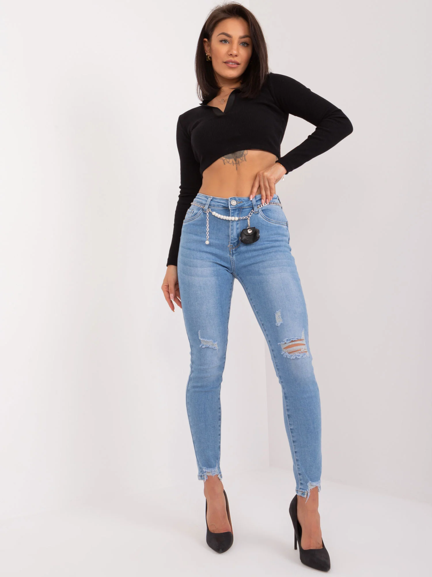 Blugi Dama Conica, Guler inalt, Redseventy, Albastru Casual - imagine 2