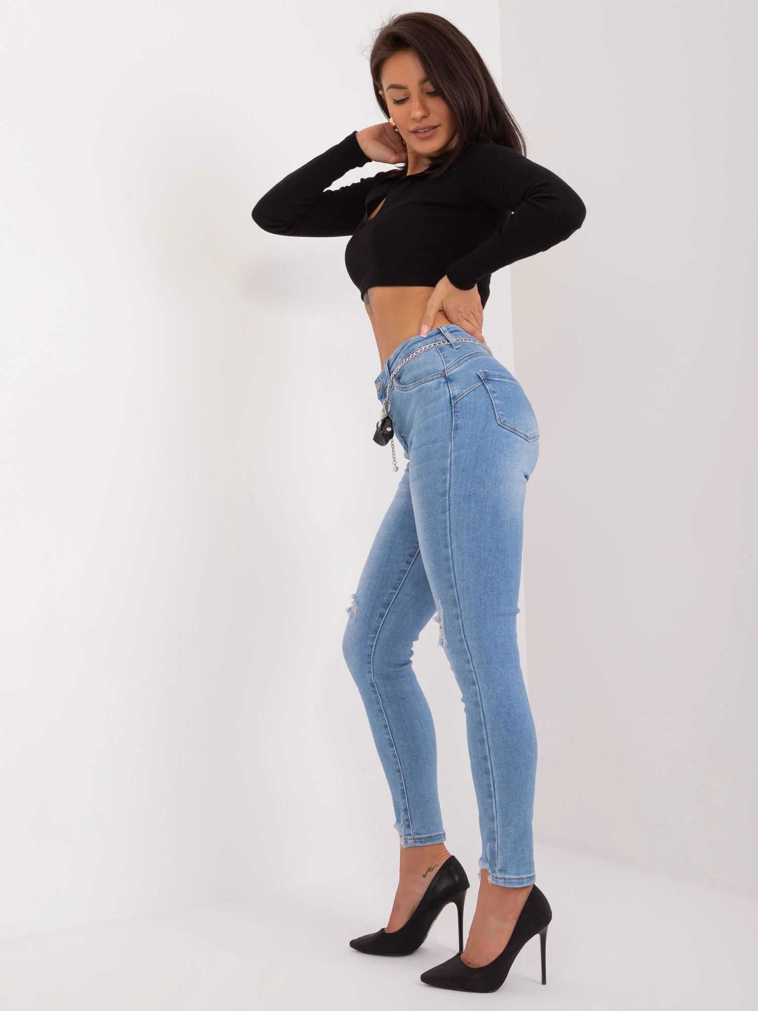 Blugi Dama Conica, Guler inalt, Redseventy, Albastru Casual - imagine 4