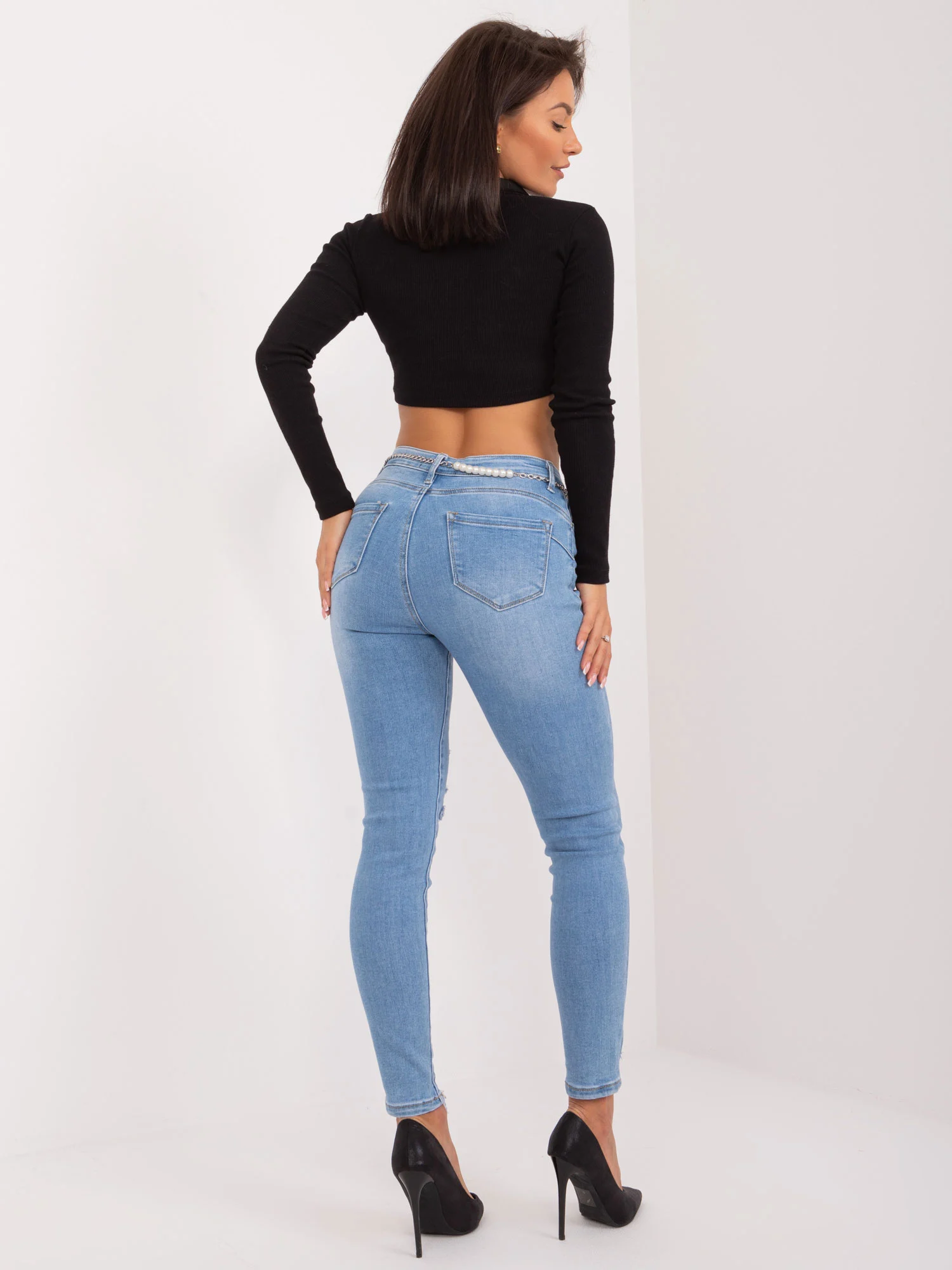 Blugi Dama Conica, Guler inalt, Redseventy, Albastru Casual - imagine 5