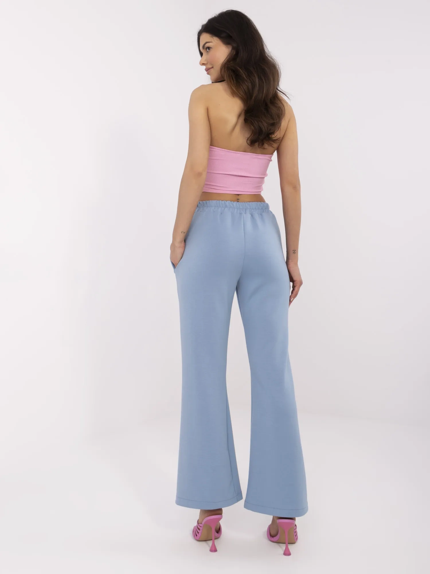 Pantaloni Dama Lejera, Guler inalt, ITALY MODA, Albastru Eleganta Office - imagine 5