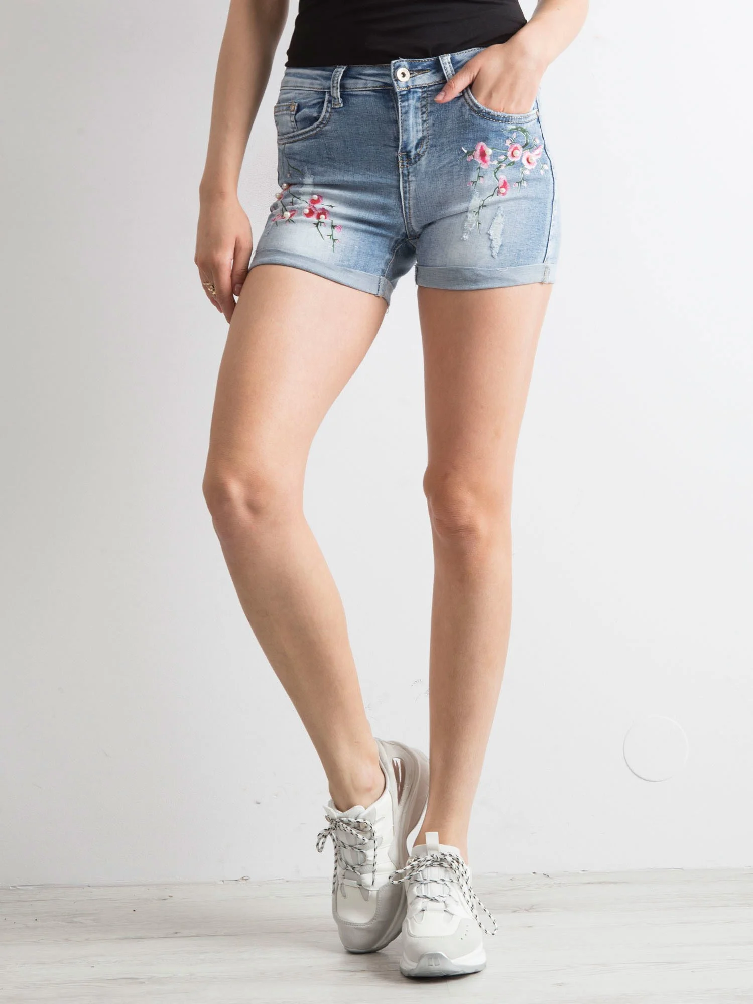 Pantaloni Scurti Dama Floral, Dreapta, Elegant's Deluxe, Albastru Casual - imagine 5