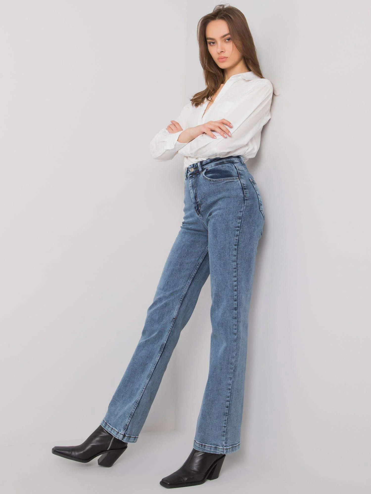 Blugi Dama Lunga, Croiala dreapta, MOONART, Albastru Eleganta Office - imagine 5