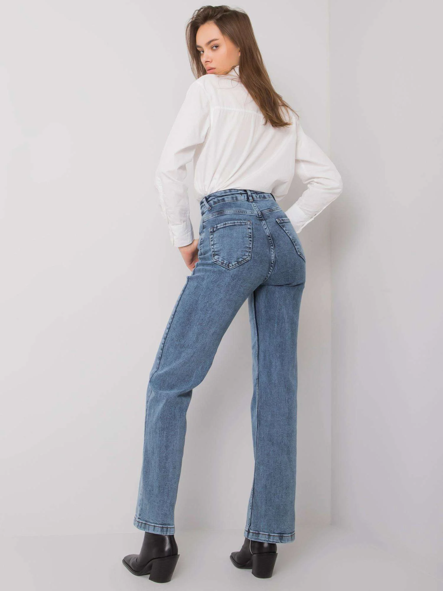 Blugi Dama Lunga, Croiala dreapta, MOONART, Albastru Eleganta Office - imagine 6