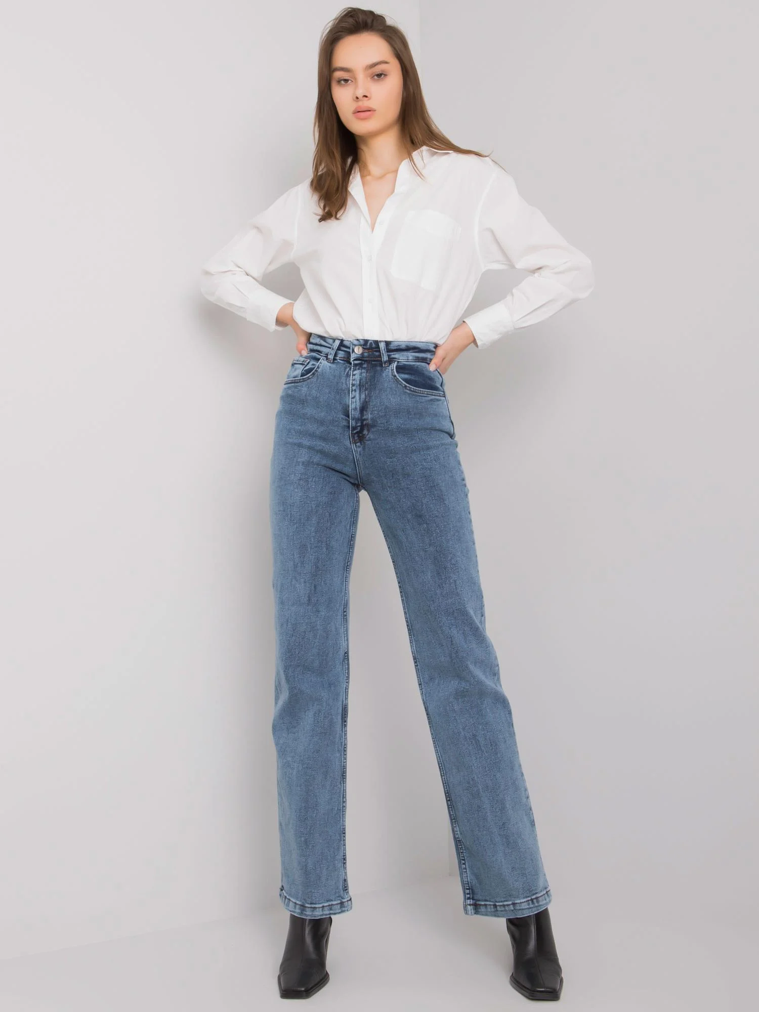 Blugi Dama Lunga, Croiala dreapta, MOONART, Albastru Eleganta Office - imagine 8