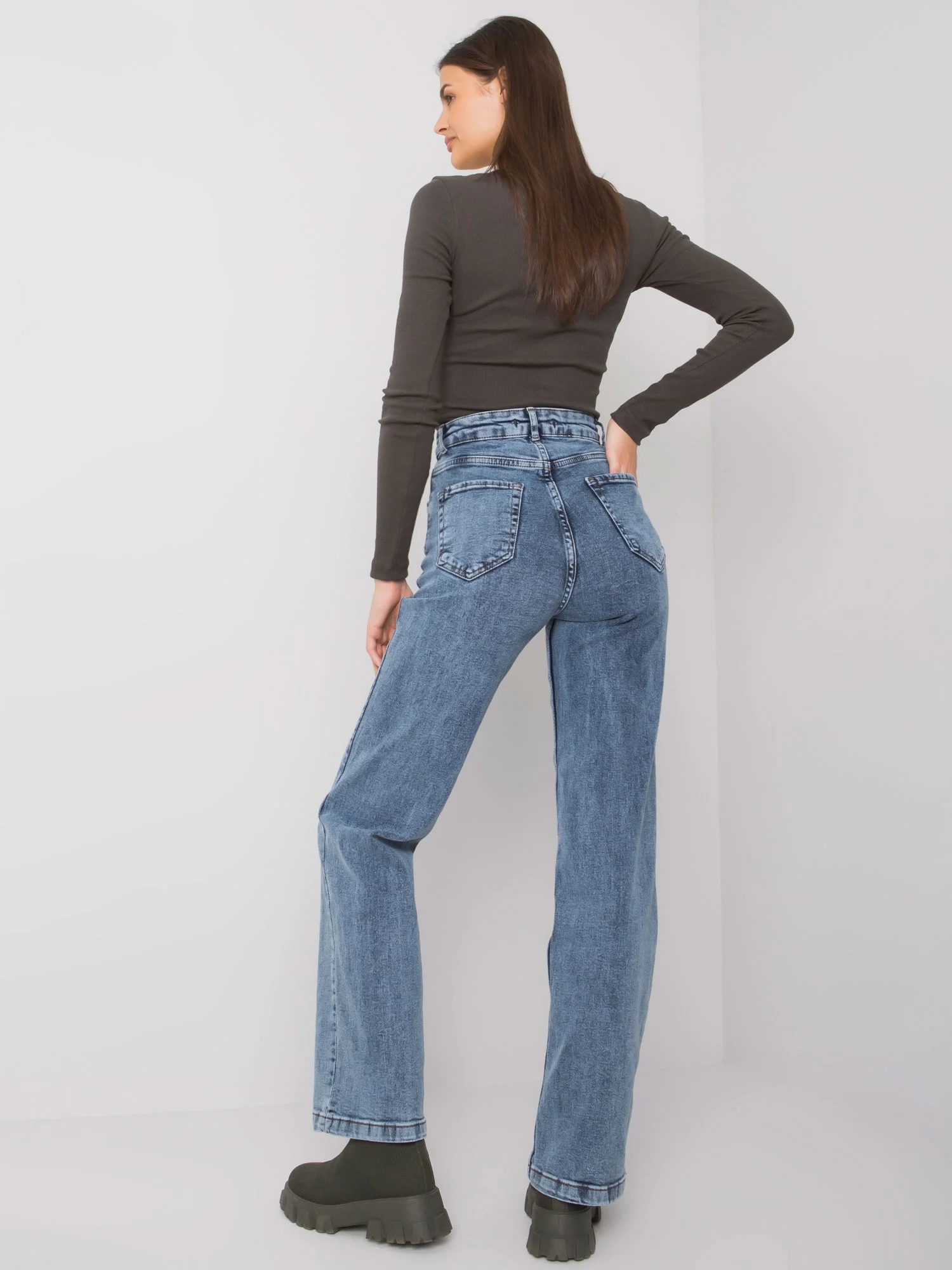 Blugi Dama Lunga, Croiala dreapta, MOONART, Albastru Eleganta Office - imagine 2