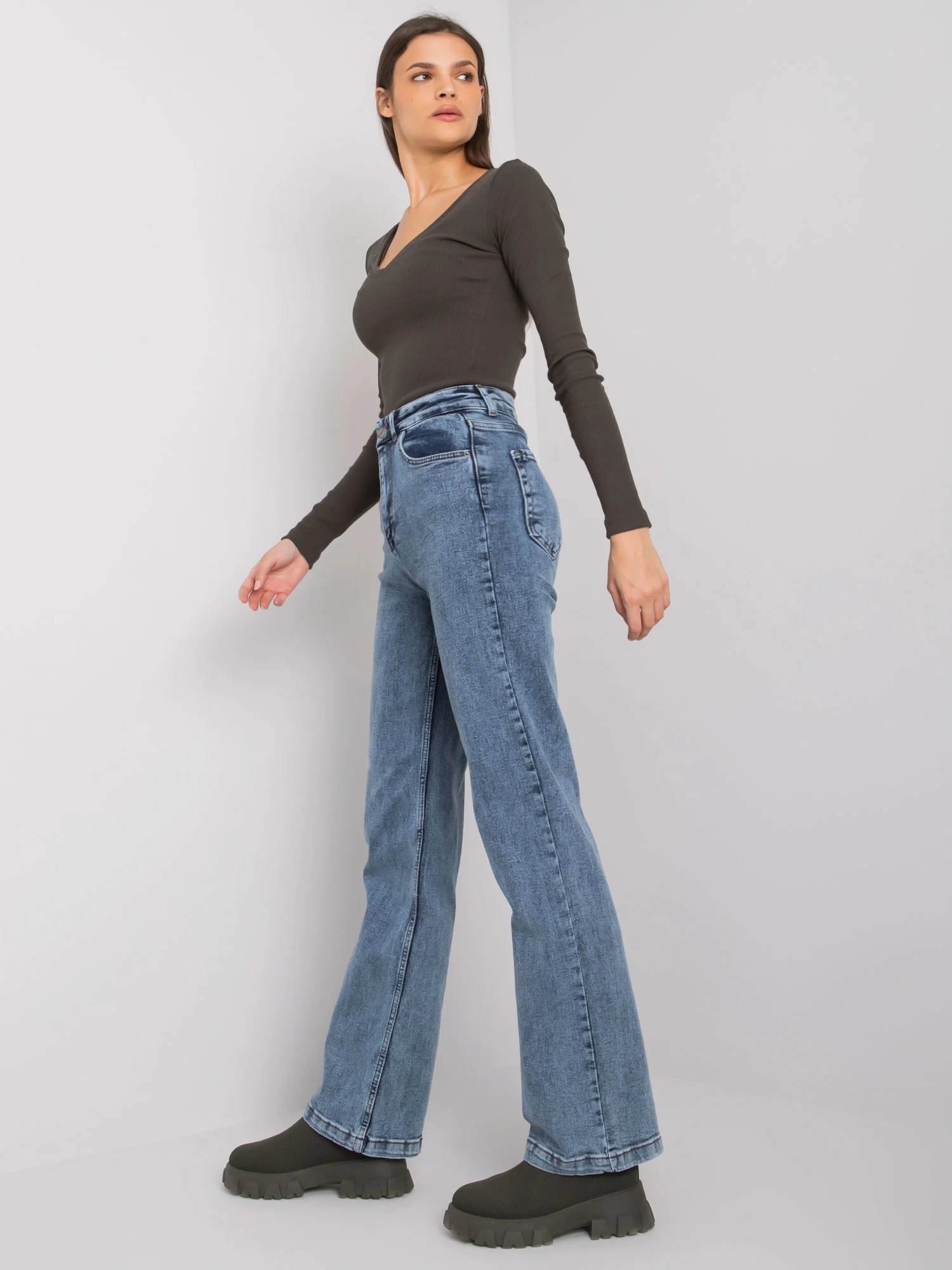 Blugi Dama Lunga, Croiala dreapta, MOONART, Albastru Eleganta Office - imagine 3