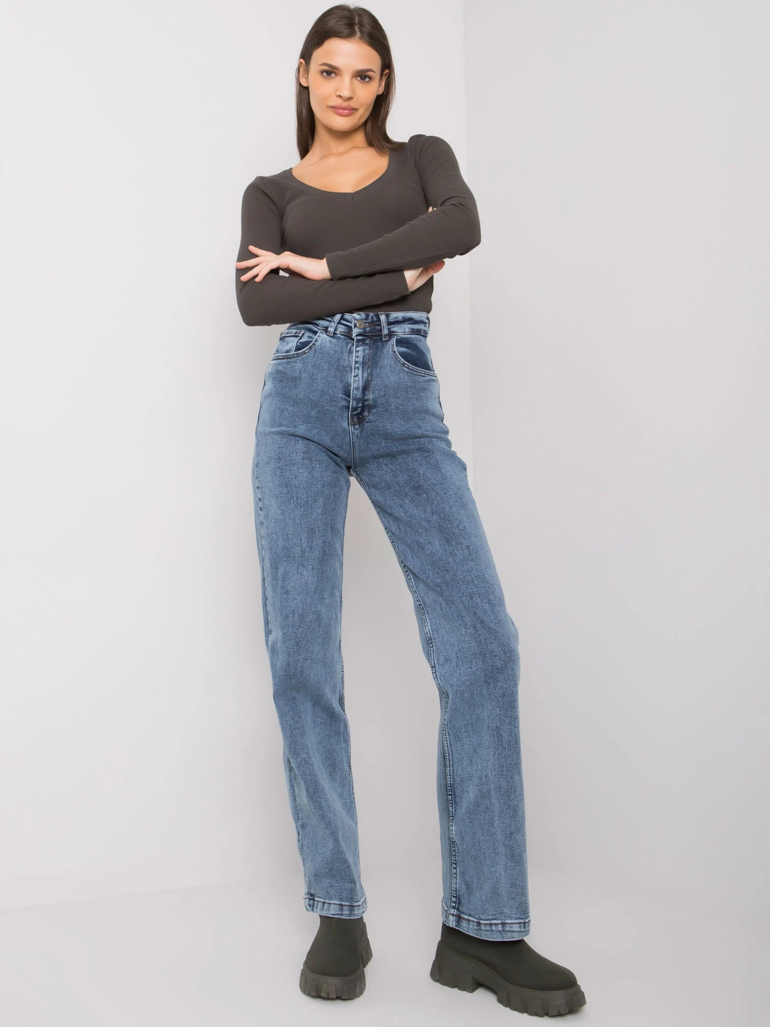 Blugi Dama Lunga, Croiala dreapta, MOONART, Albastru Eleganta Office - imagine 7