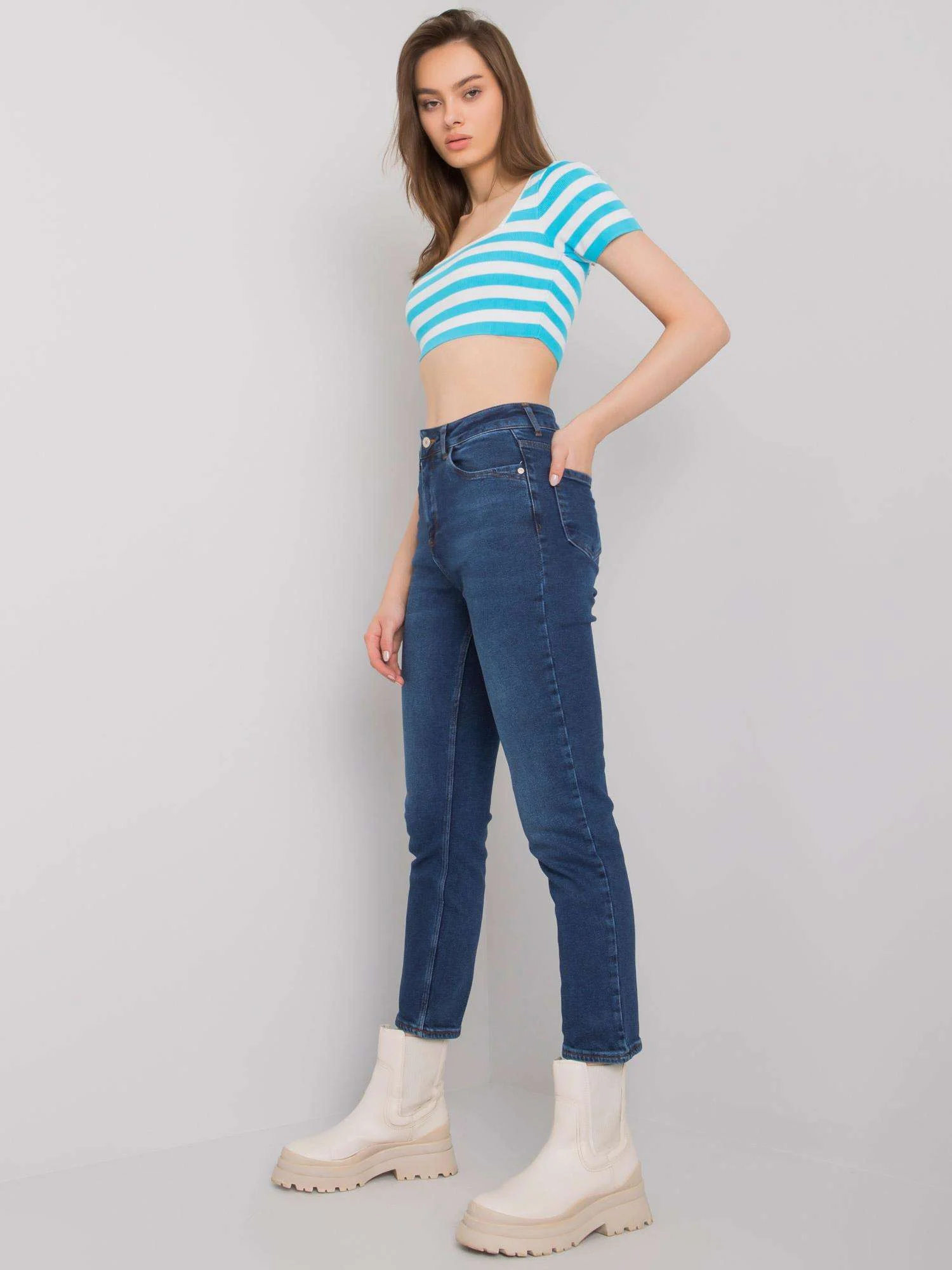 Blugi Dama Lunga, Conica, OREO JEANS, Albastru Eleganta Office - imagine 2