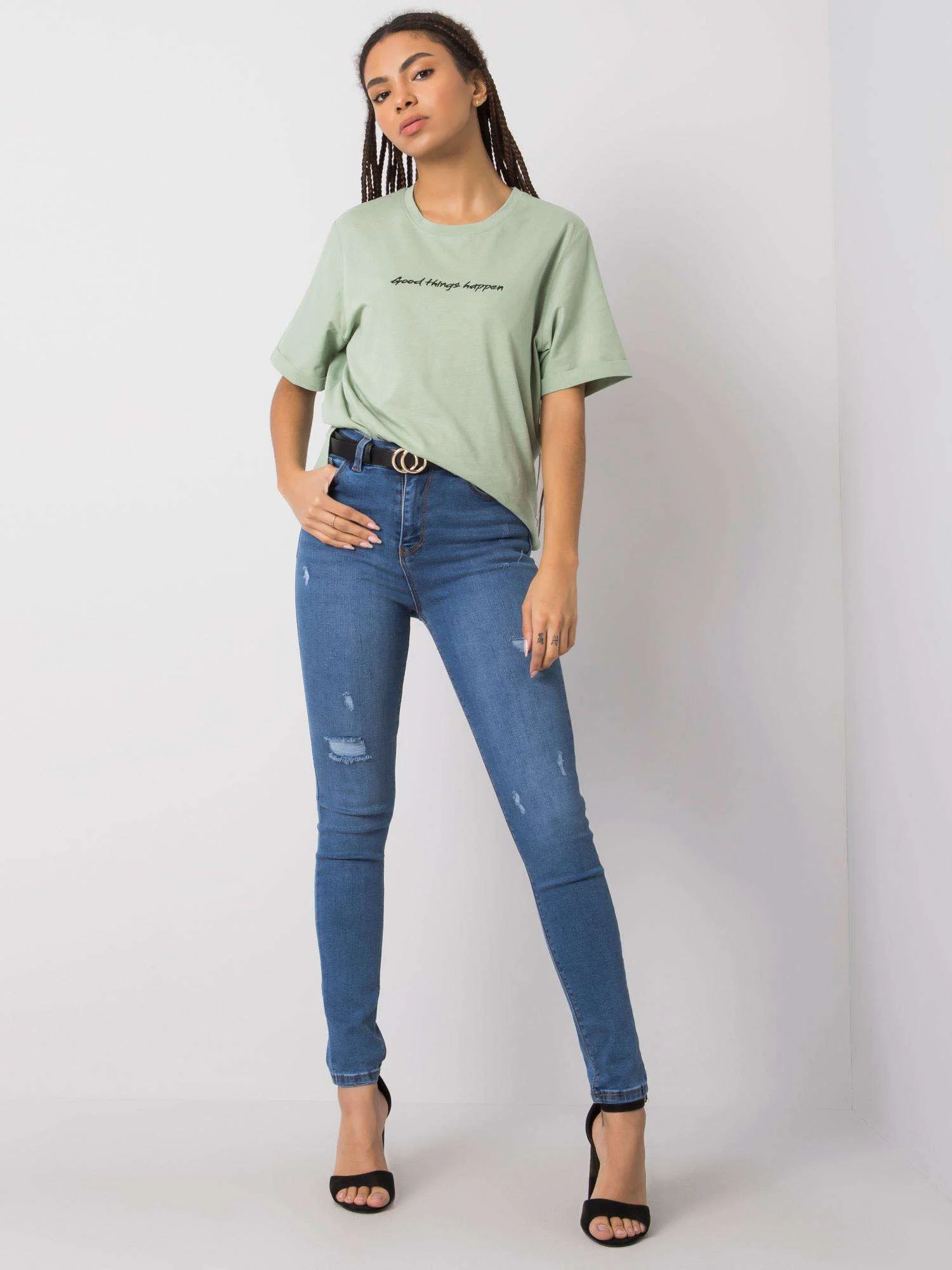 Blugi Dama Lunga, Conica, RUE PARIS, Albastru Casual - imagine 3