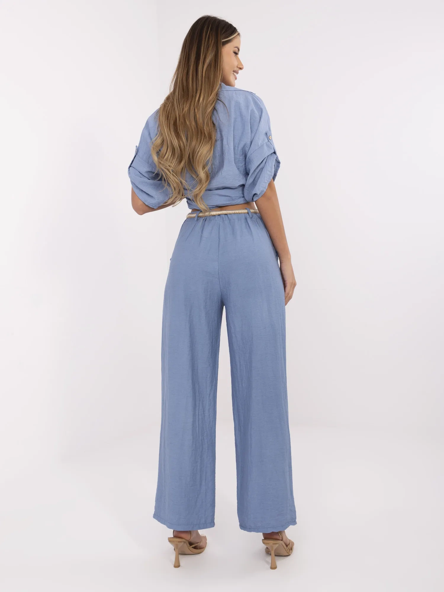 Pantaloni Dama Boho, Guler inalt, ITALY MODA, Albastru - imagine 3