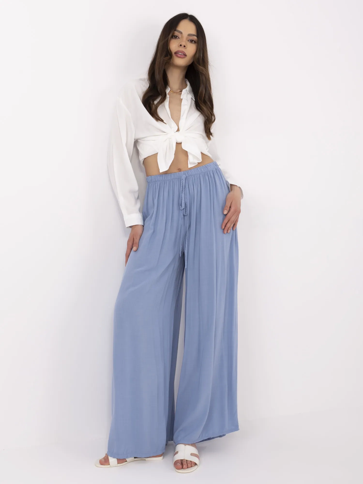Pantaloni Dama Larga, Guler inalt, ITALY MODA, Albastru Casual - imagine 4