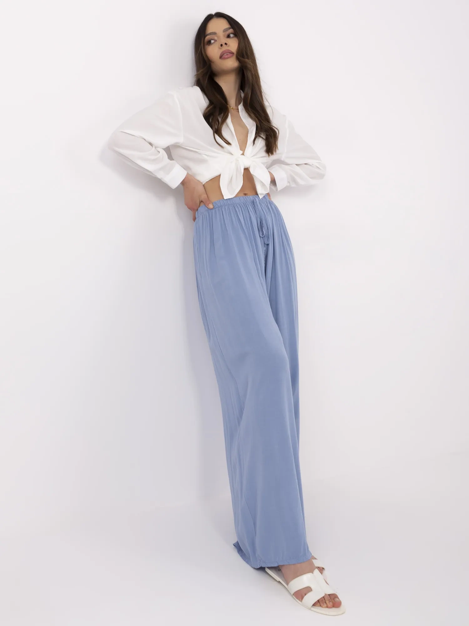 Pantaloni Dama Larga, Guler inalt, ITALY MODA, Albastru Casual - imagine 3