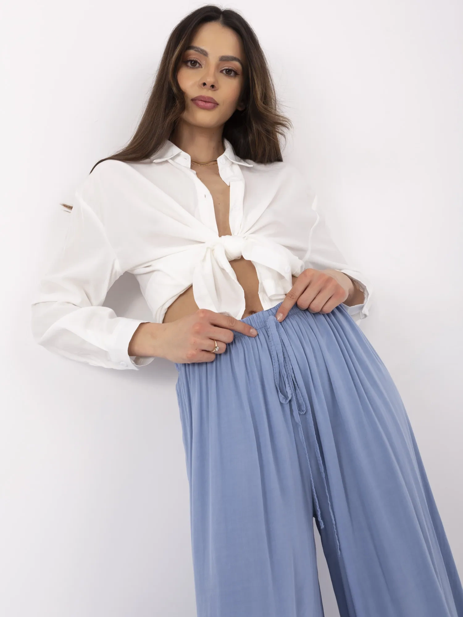 Pantaloni Dama Larga, Guler inalt, ITALY MODA, Albastru Casual - imagine 5
