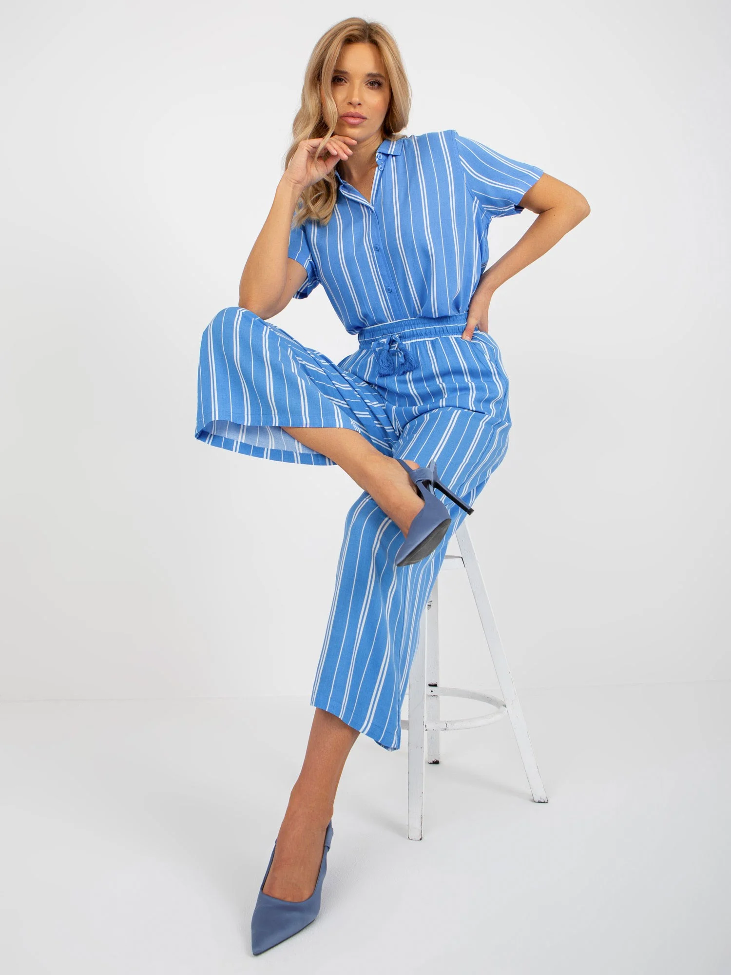 Pantaloni Dama Dungi, Larga, Sublevel, Albastru Casual - imagine 5