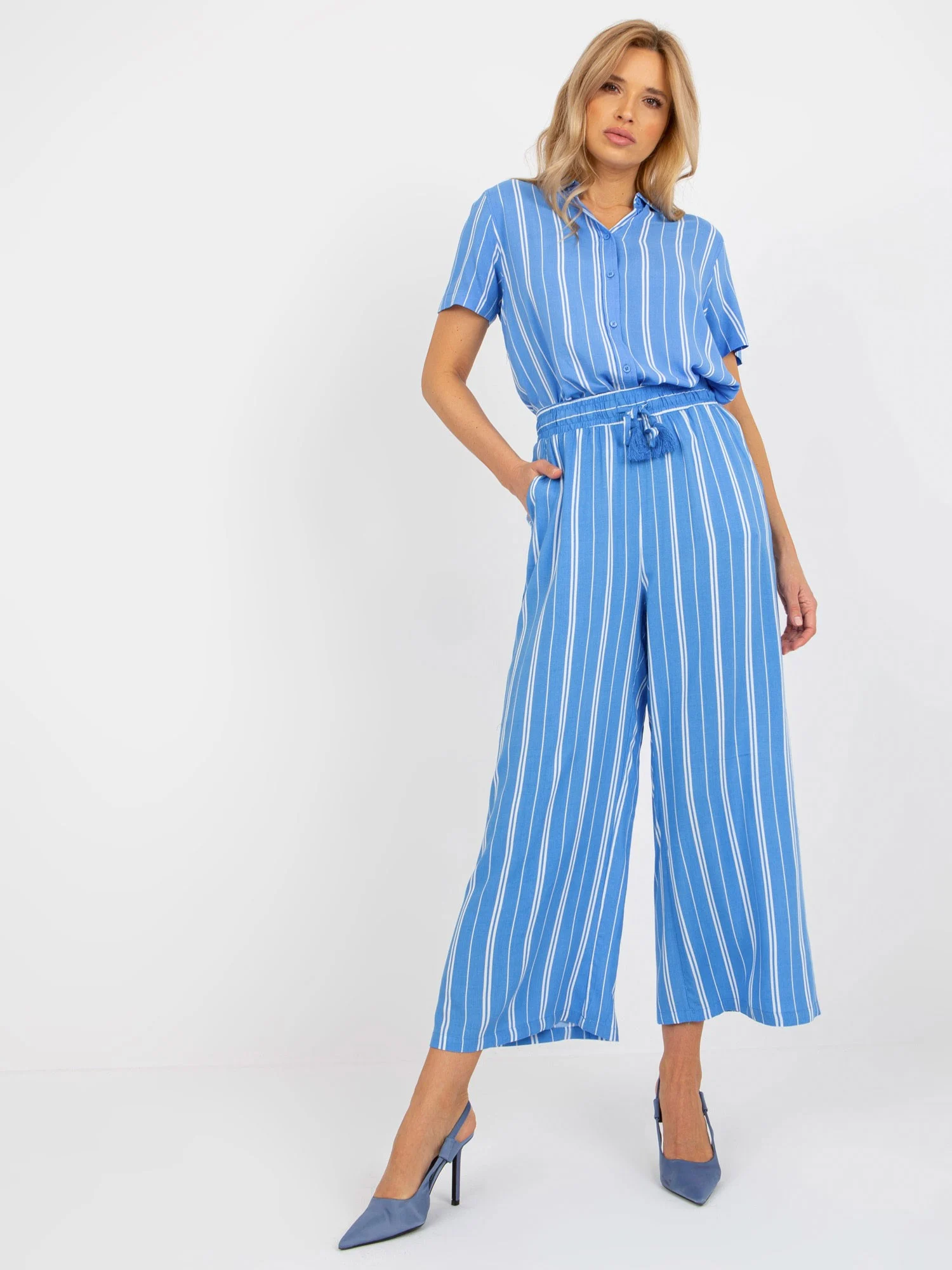 Pantaloni Dama Dungi, Larga, Sublevel, Albastru Casual - imagine 2