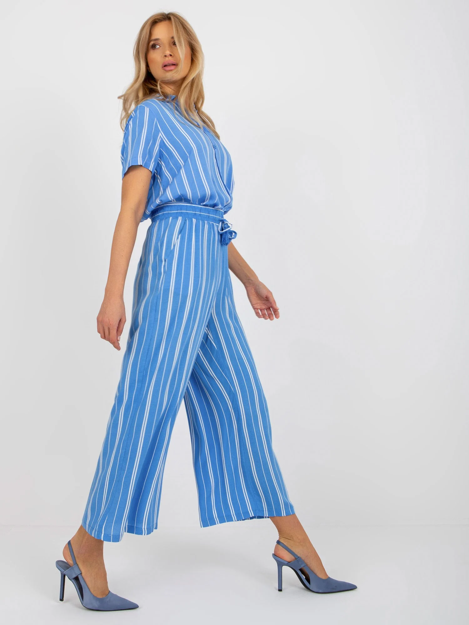 Pantaloni Dama Dungi, Larga, Sublevel, Albastru Casual - imagine 4