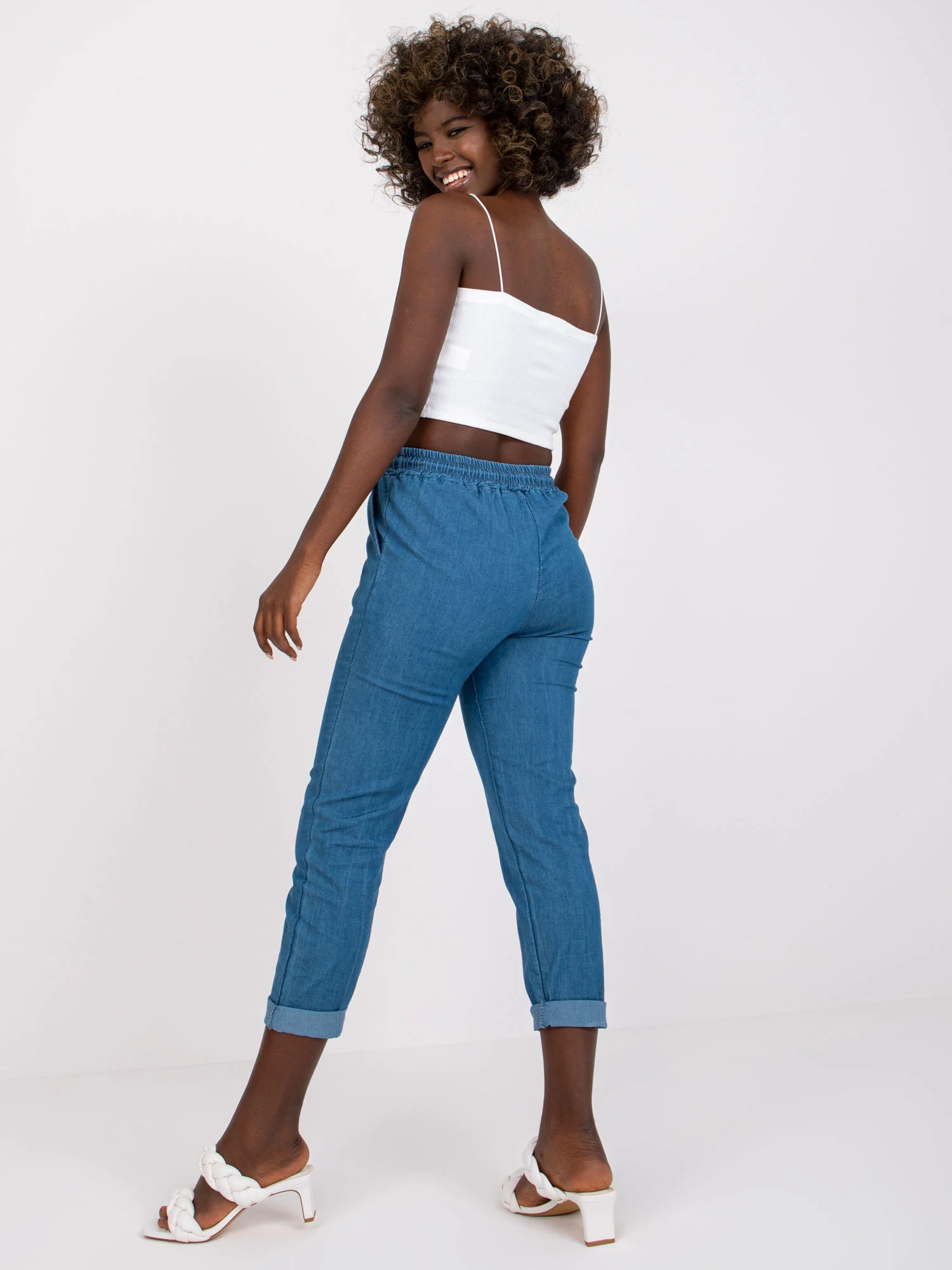 Pantaloni Dama Dreapta, Guler inalt, ITALY MODA, Albastru Casual Marimi Mari - imagine 4