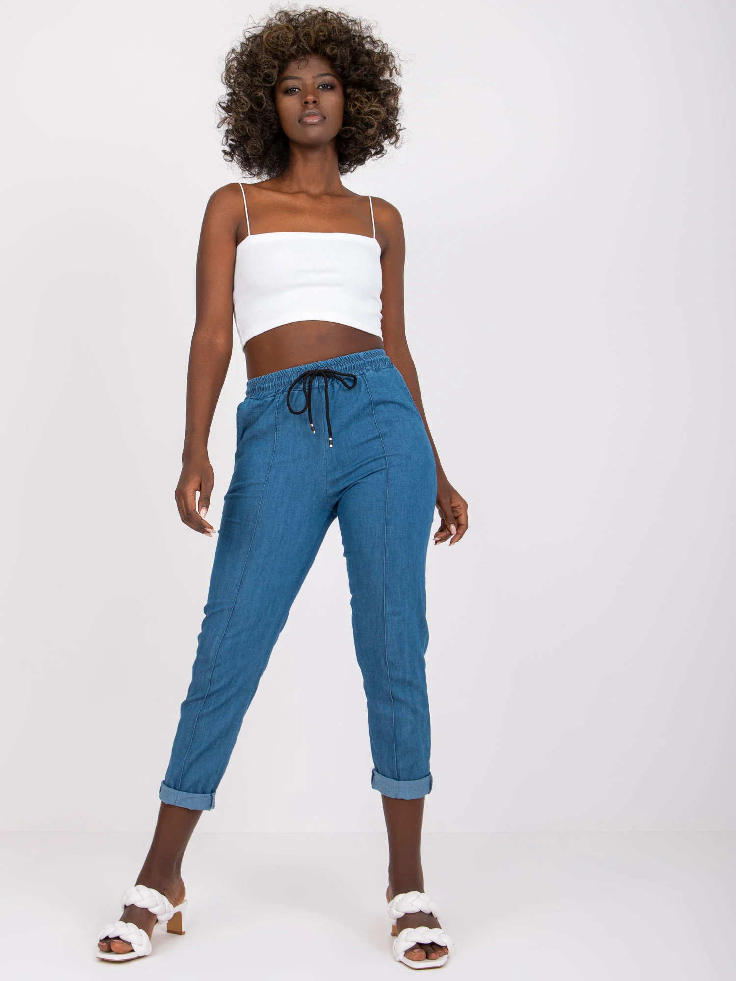 Pantaloni Dama Dreapta, Guler inalt, ITALY MODA, Albastru Casual Marimi Mari - imagine 6