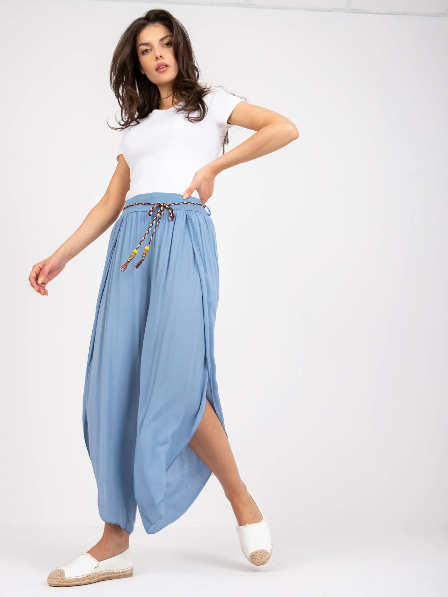Pantaloni Dama Lejera, Guler inalt, Och Bella, Albastru - imagine 3