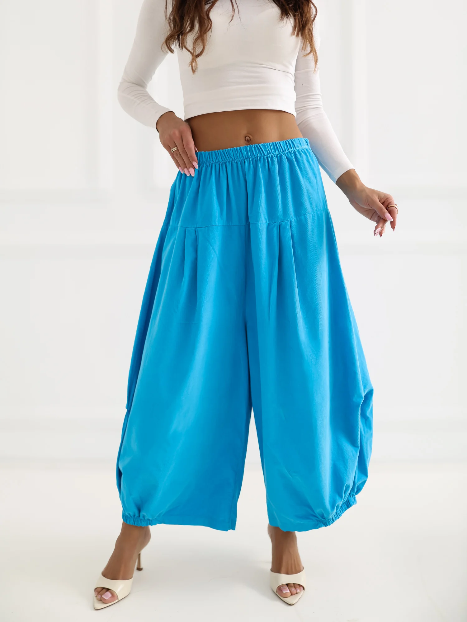 Pantaloni Dama 7/8, Larga, ITALY MODA, Albastru - imagine 2