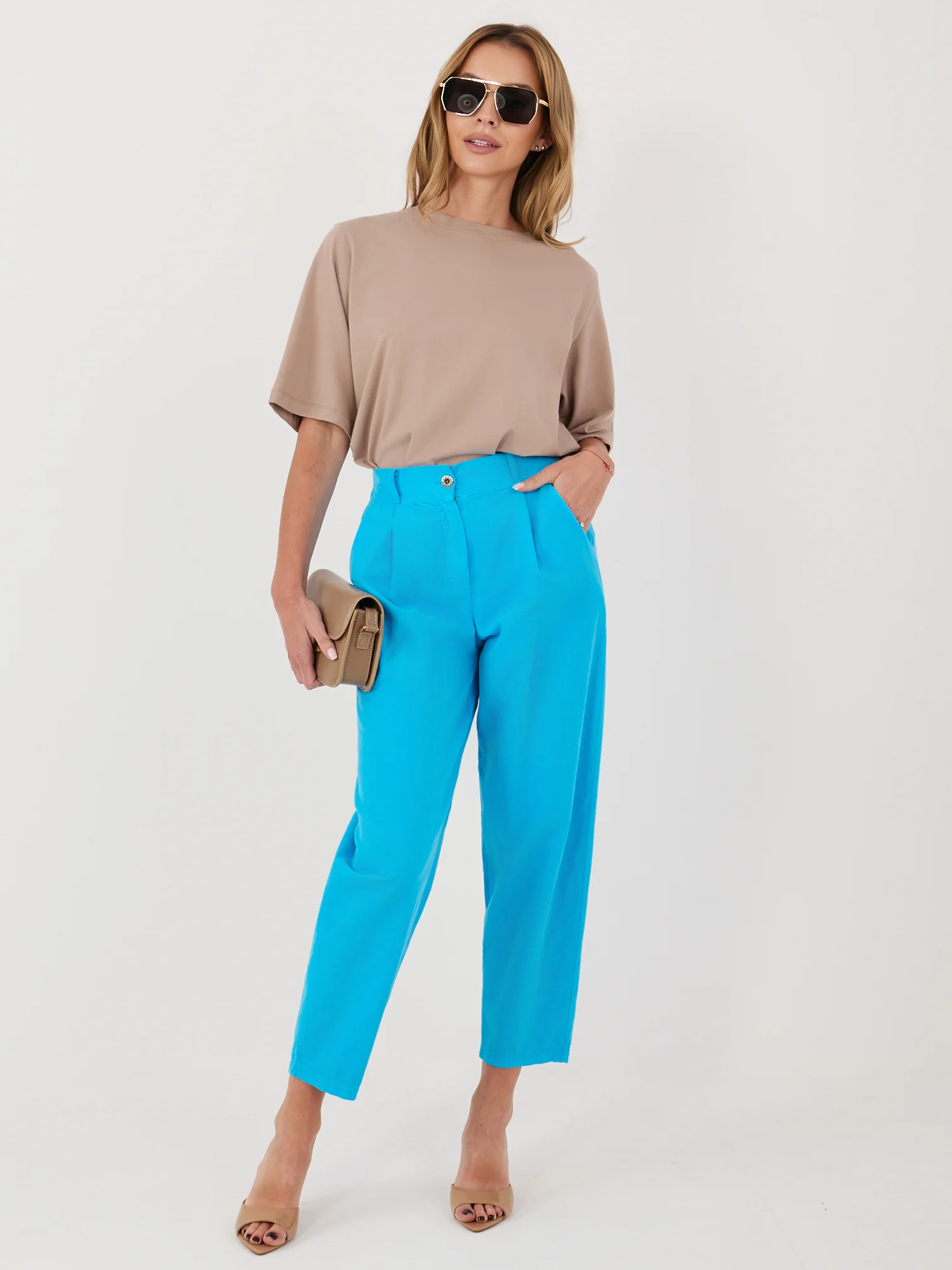 Pantaloni Dama 7/8, Conica, RUE PARIS, Albastru - imagine 5