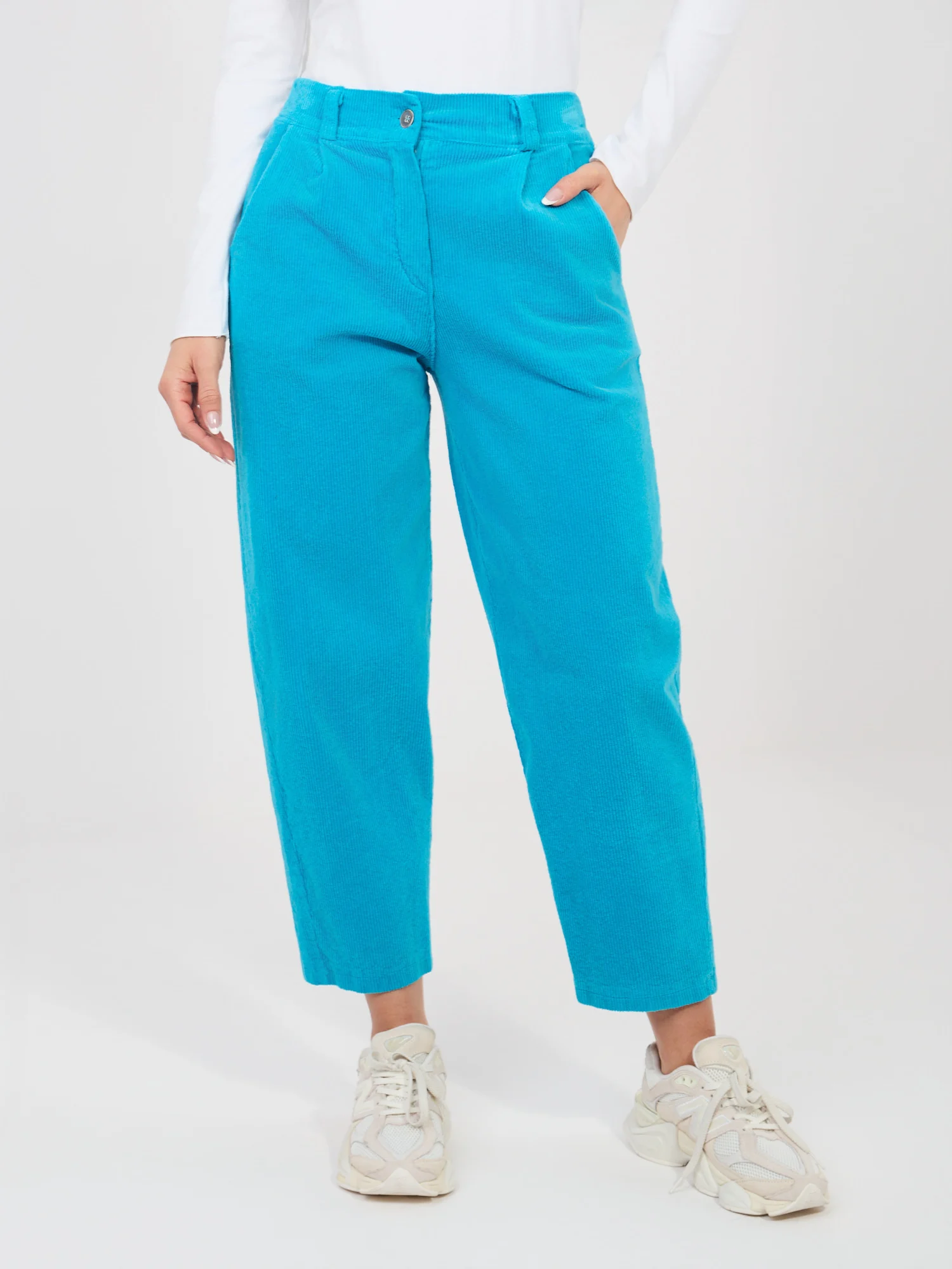Pantaloni Dama Conica, Guler inalt, RUE PARIS, Albastru Casual - imagine 2