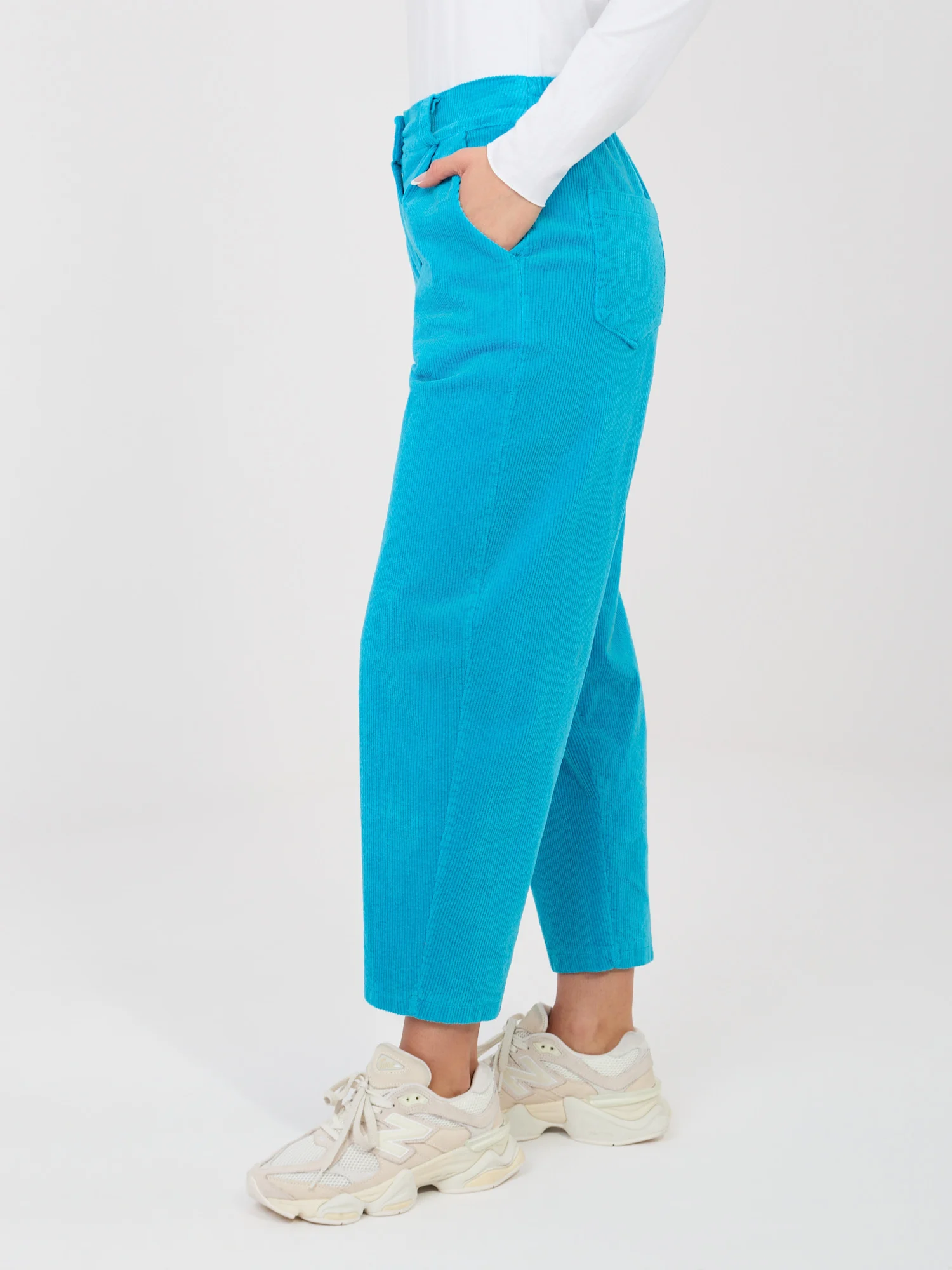Pantaloni Dama Conica, Guler inalt, RUE PARIS, Albastru Casual - imagine 3